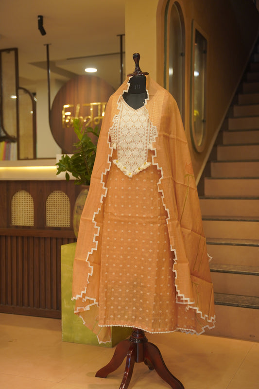 Self Chanderi Suit with Neck Patch