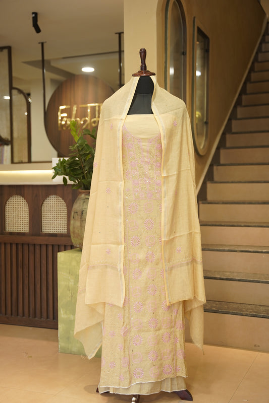 Pure Tissue Golden Lakhnavi Suit