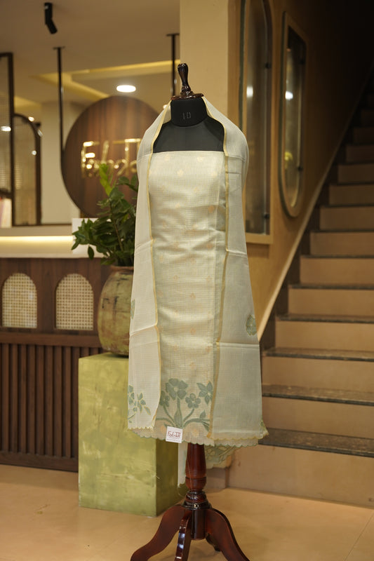 Green Kota Tissue Cutwork Suit
