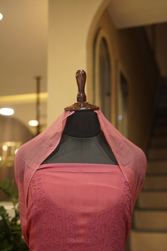 Pink Hand Katha Work Chinon Suit
