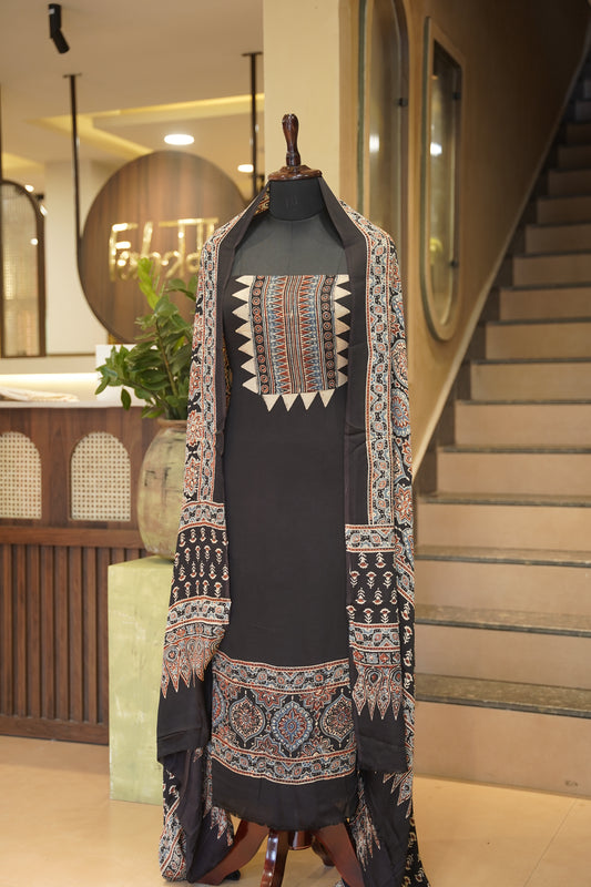 Black Ajrakh Modal Satin Suit