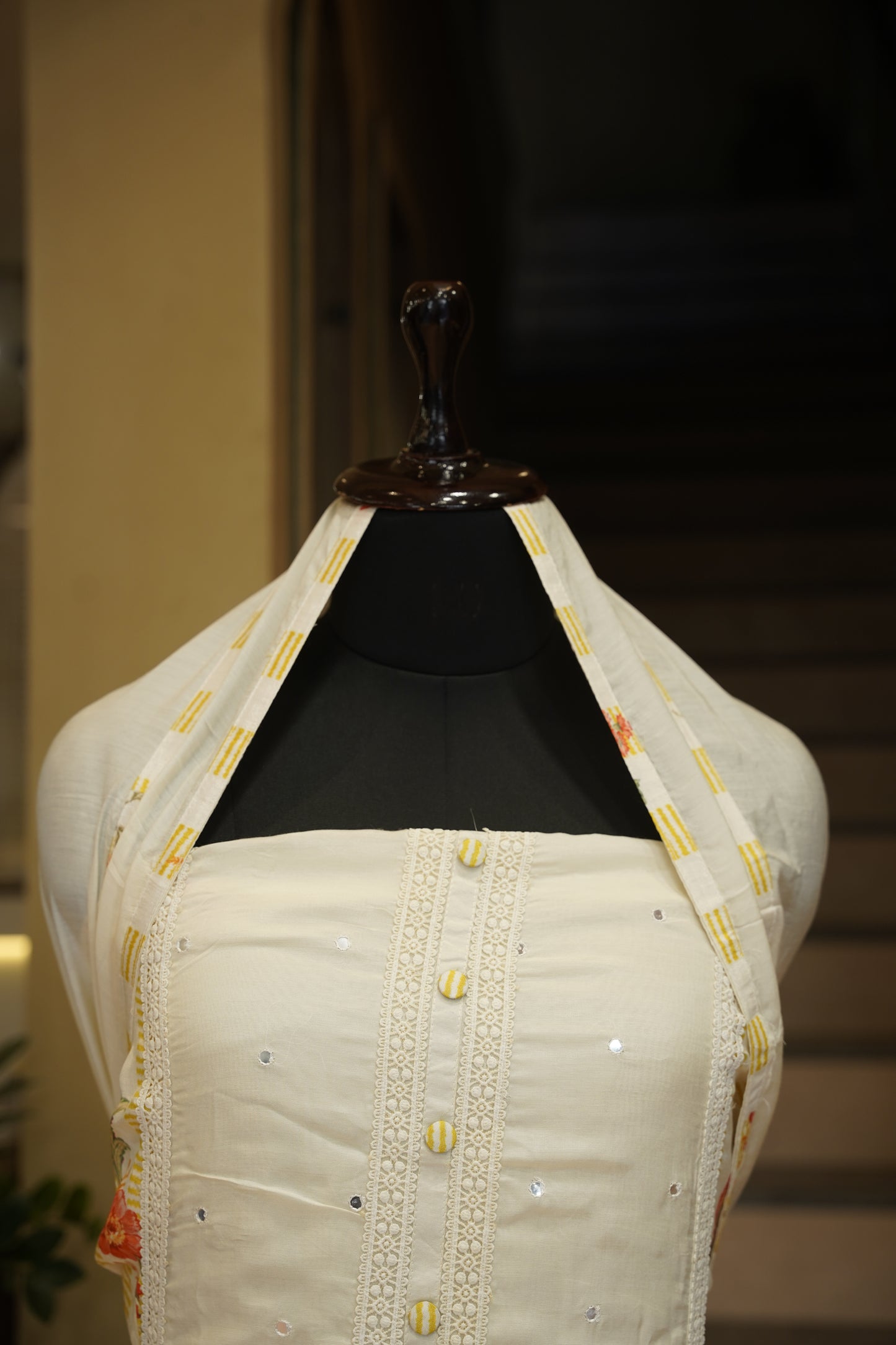 Off White Muslin Suit with Daaman Work
