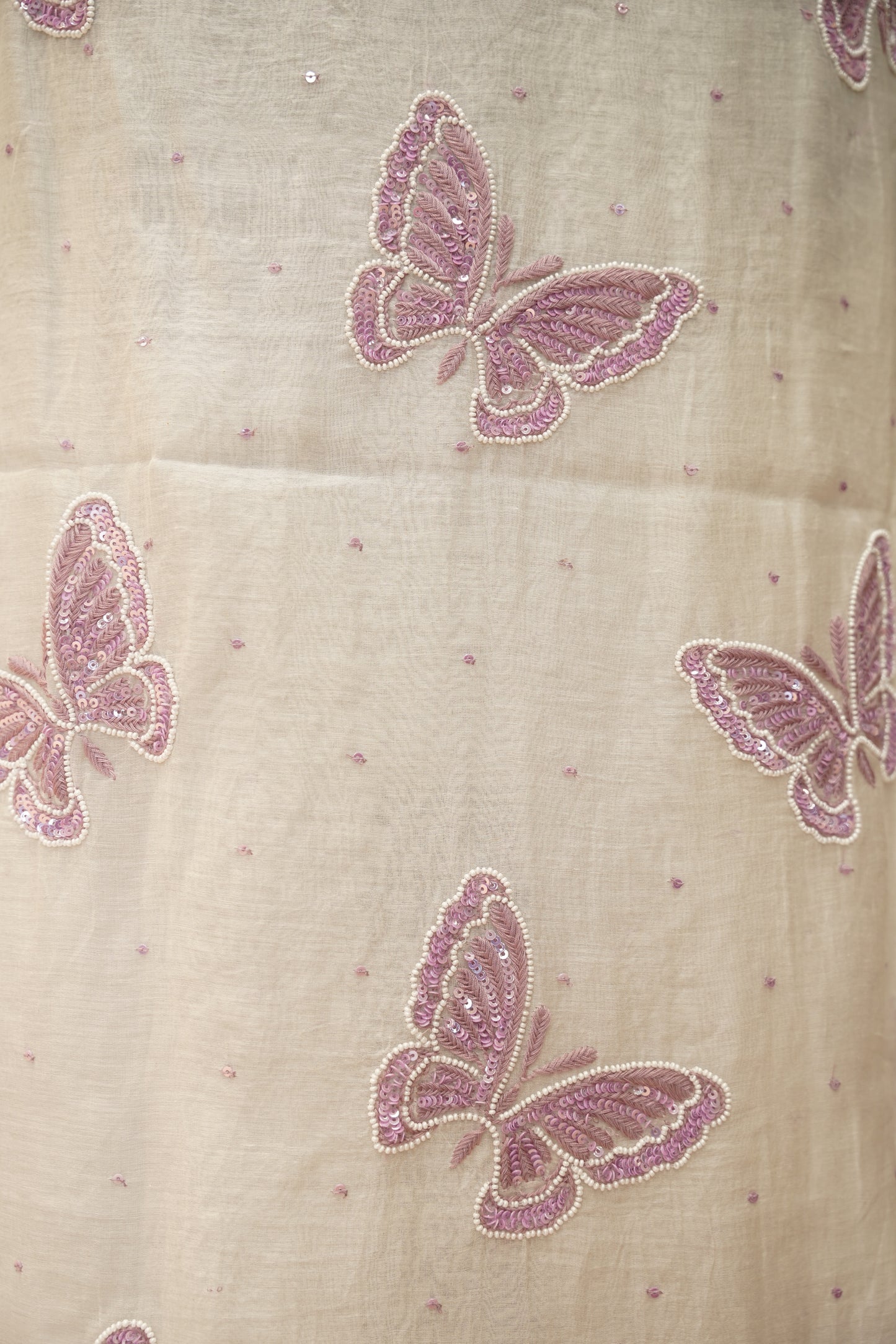 Off White Mul Chanderi Suit with Lakhnavi Handwork
