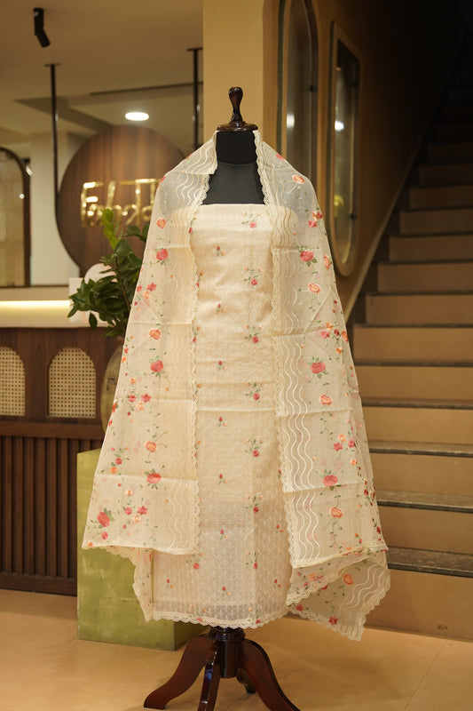 Cream Kota Suit with Floral Embroidery