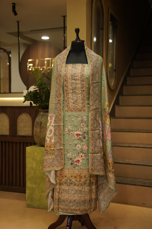 Printed Muslin Suit with Aari Work