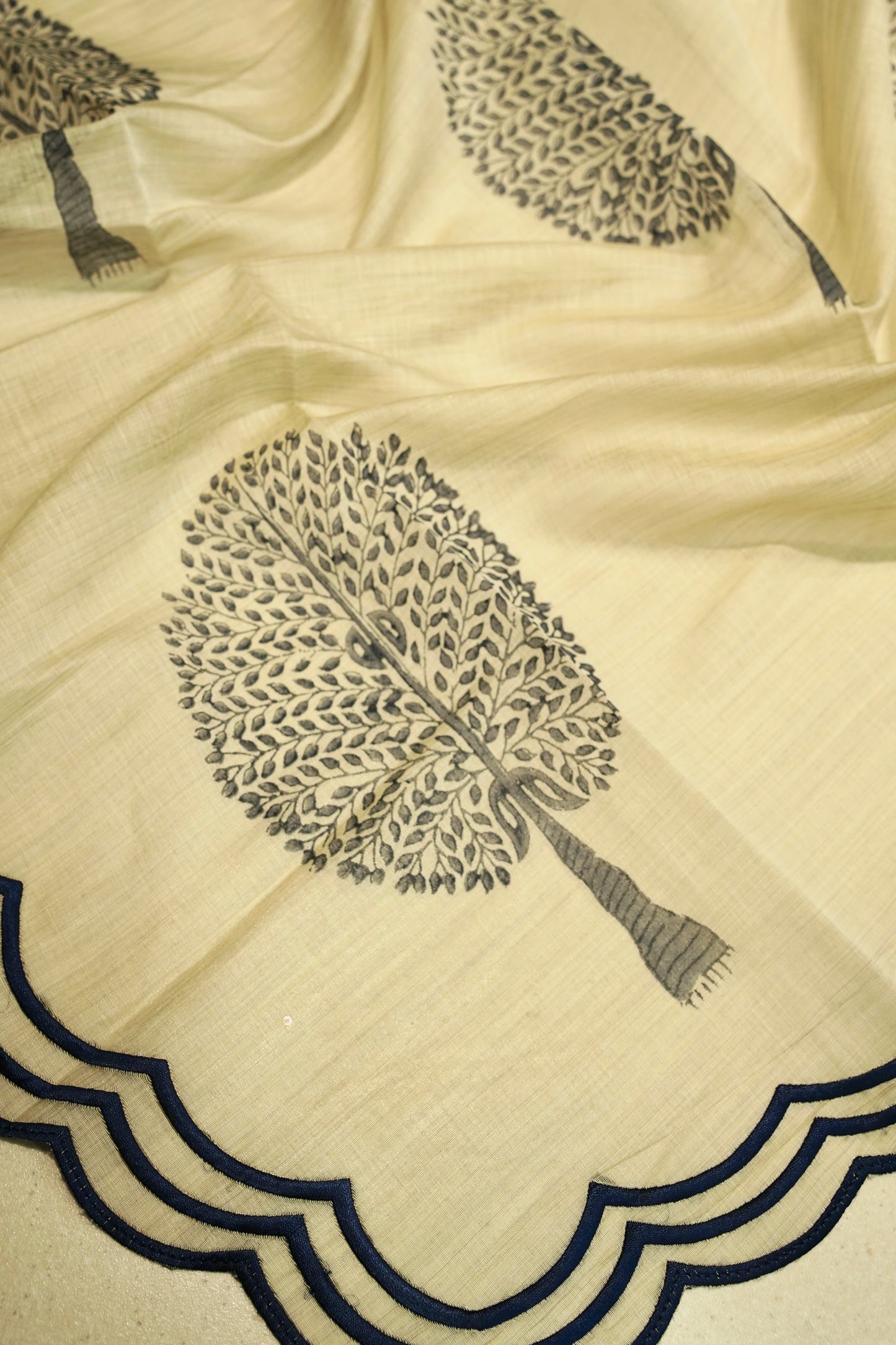 Beige Self Chanderi Suit with Neck Patch