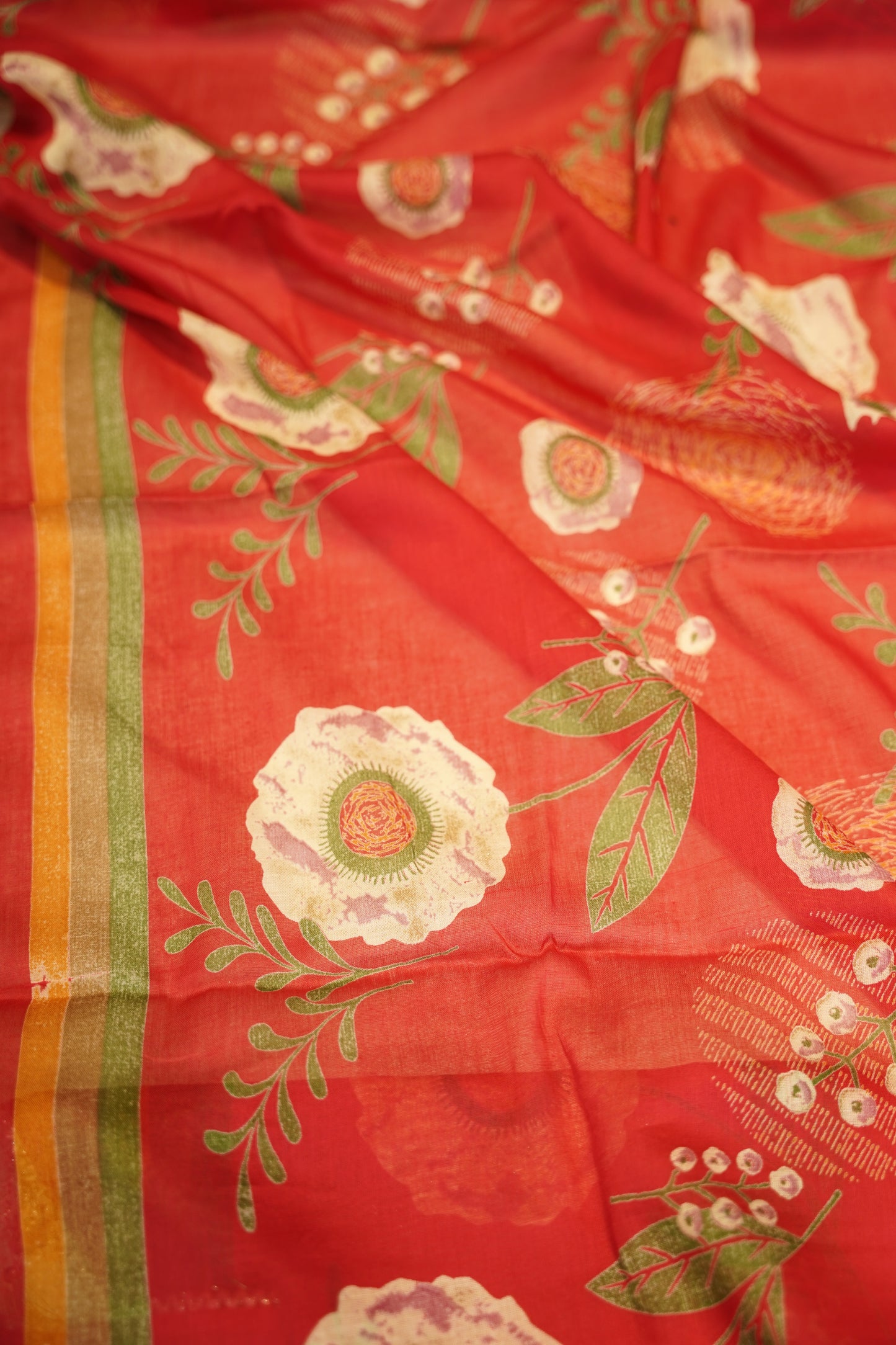 Red Printed Cotton Suit with Neck Tie