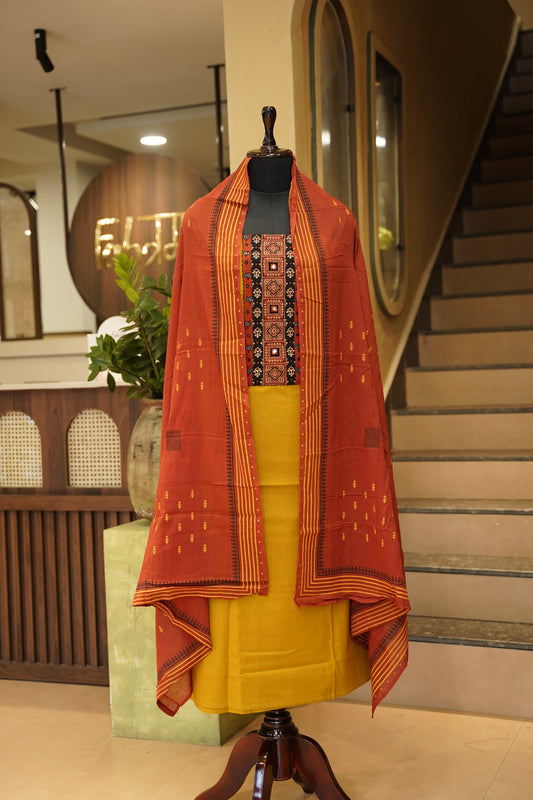 Cotton Suit with Neck Patch Work