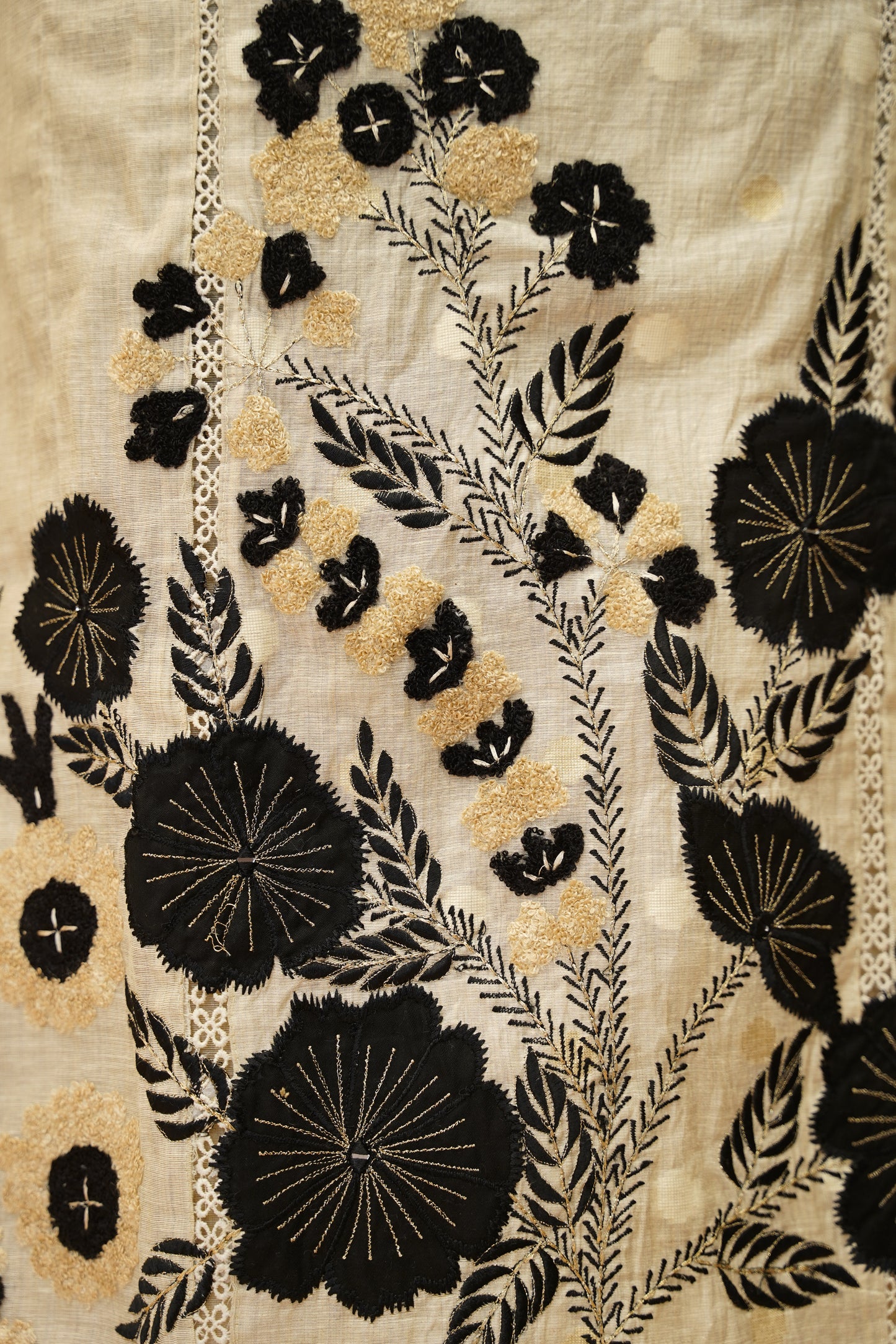 Beige Self Chanderi Suit with Applique Embroidery