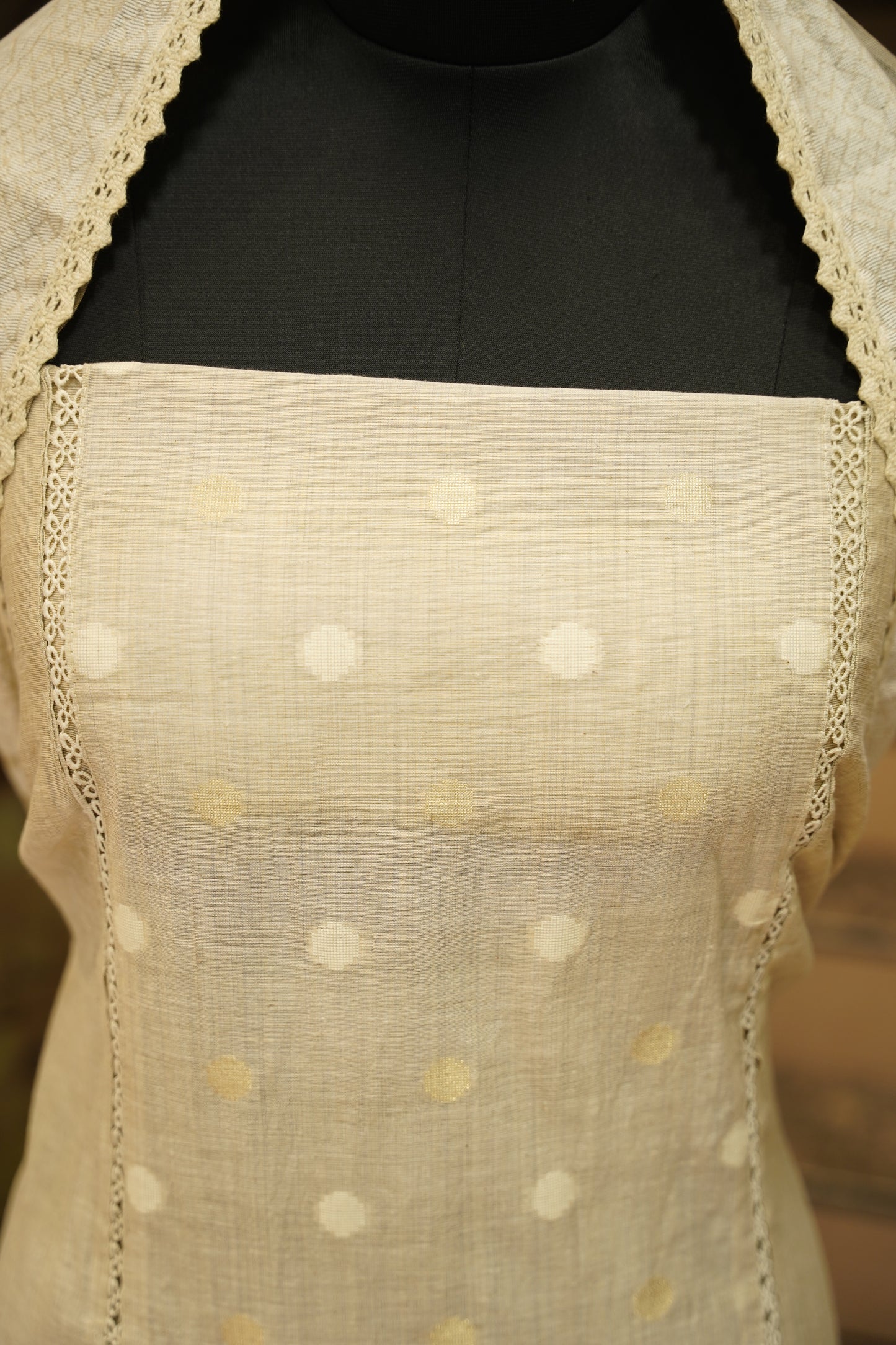 Beige Self Chanderi Suit with Applique Embroidery