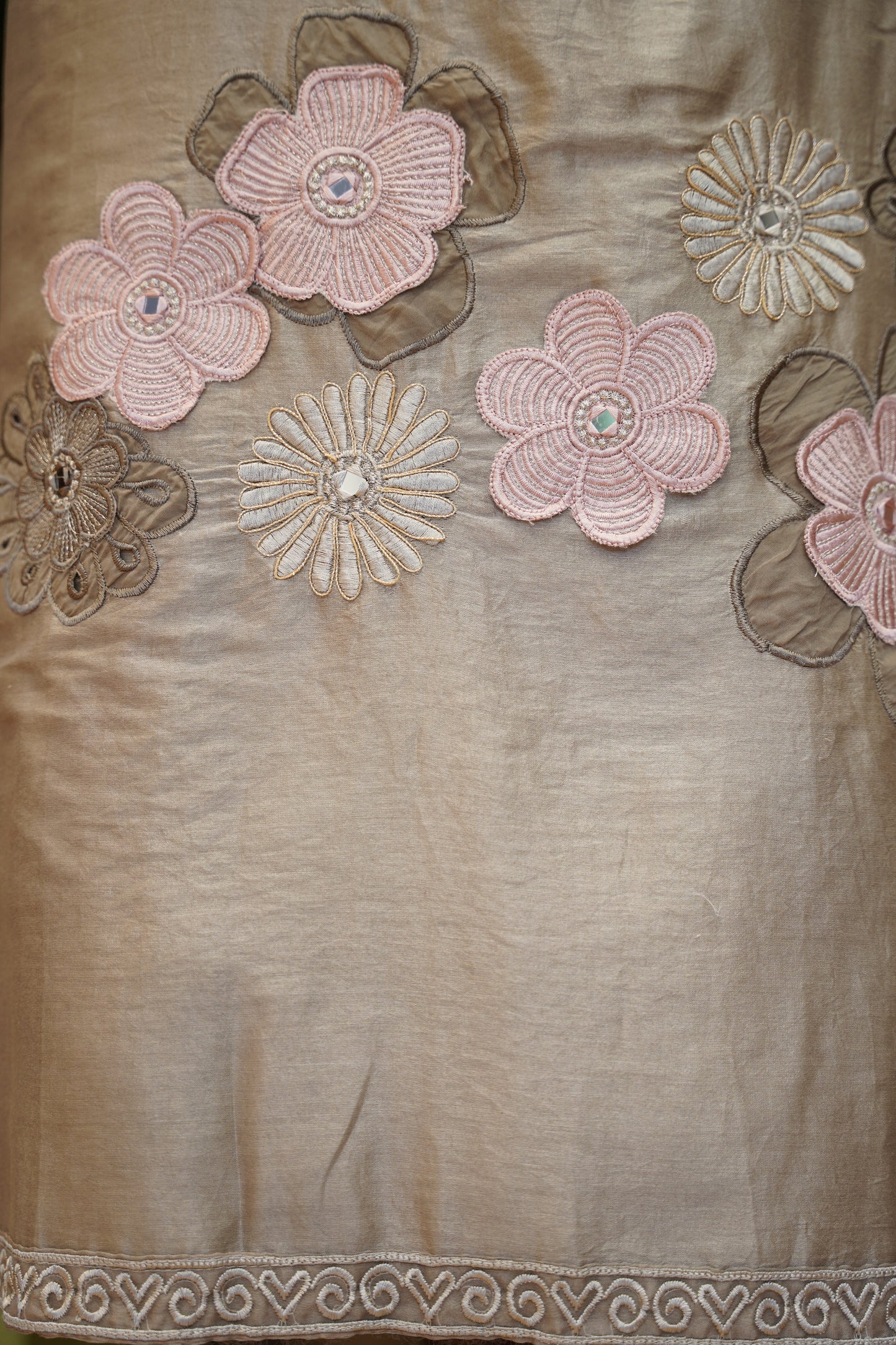 Brown Pure Chanderi Suit with Applique Work
