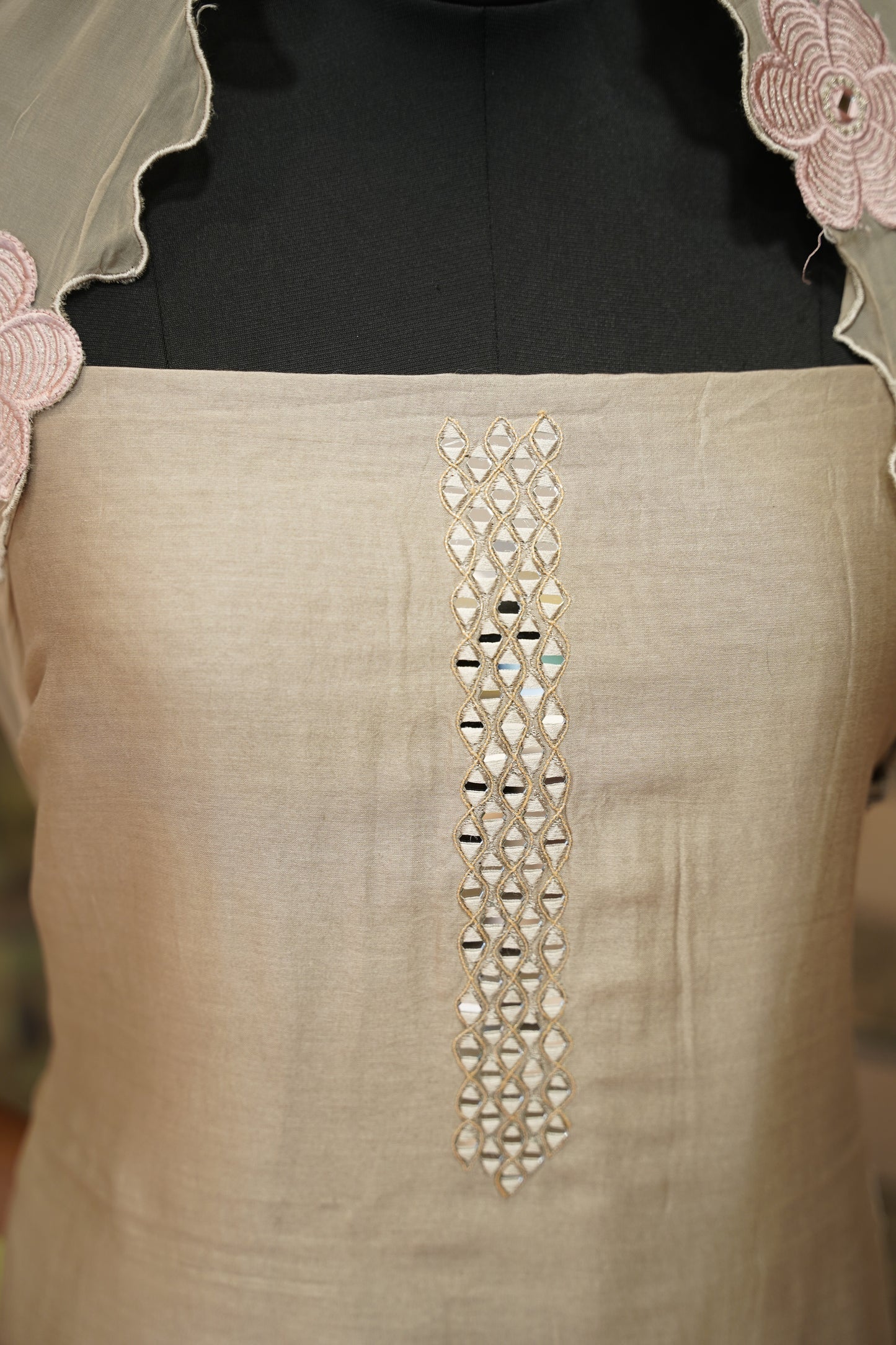 Brown Pure Chanderi Suit with Applique Work