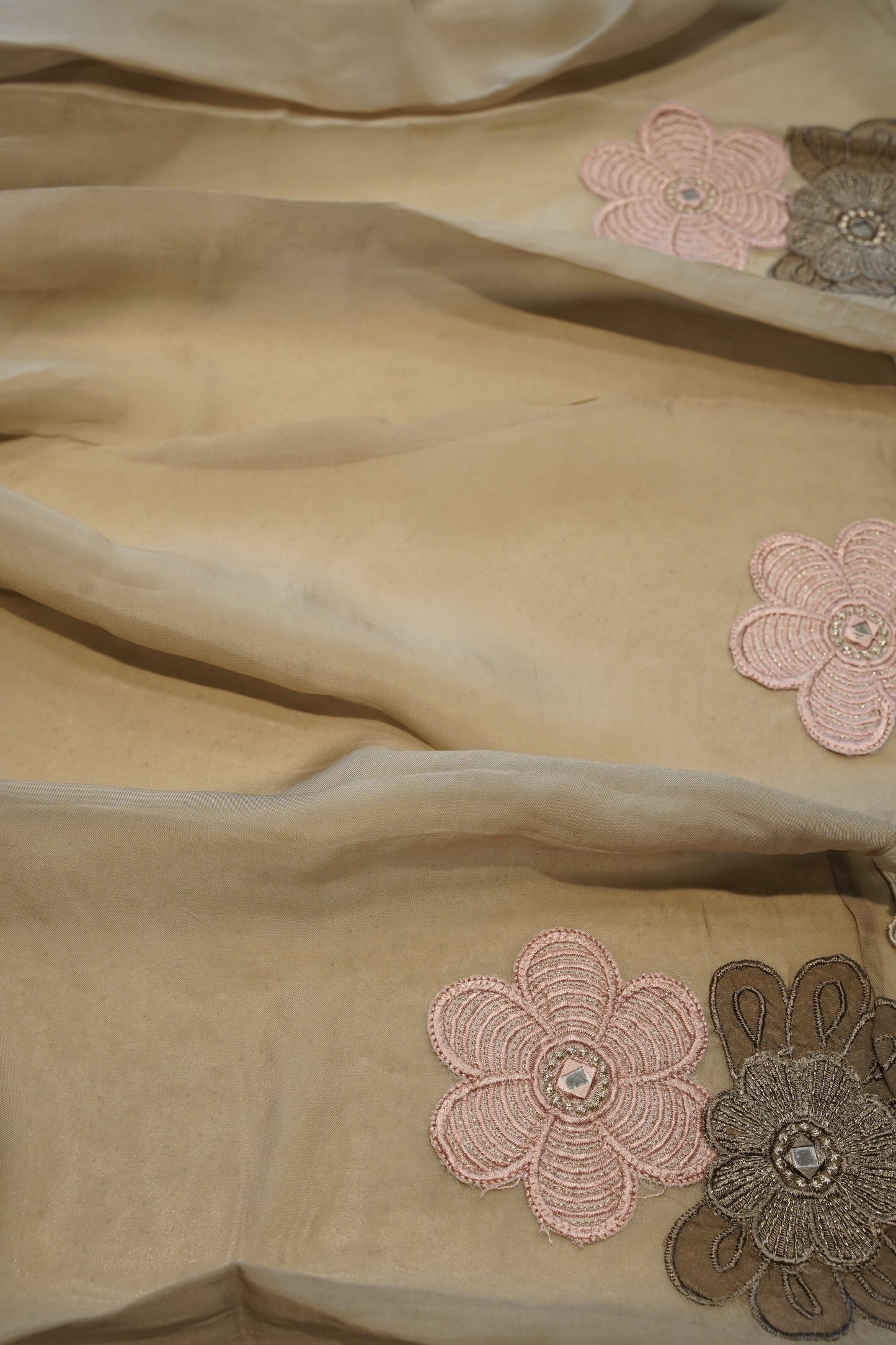 Brown Pure Chanderi Suit with Applique Work