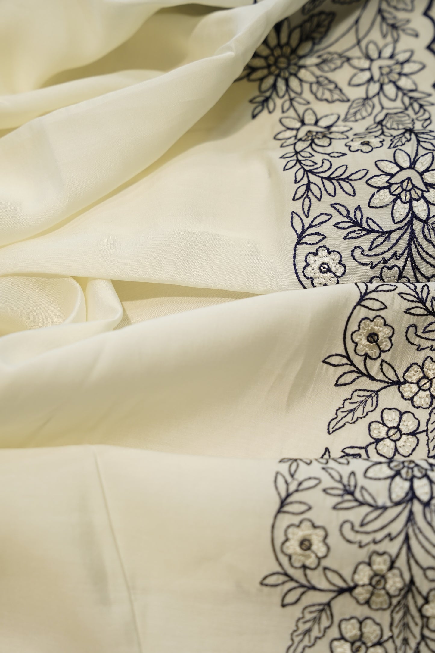 Off White Chanderi Suit with Neck Patch