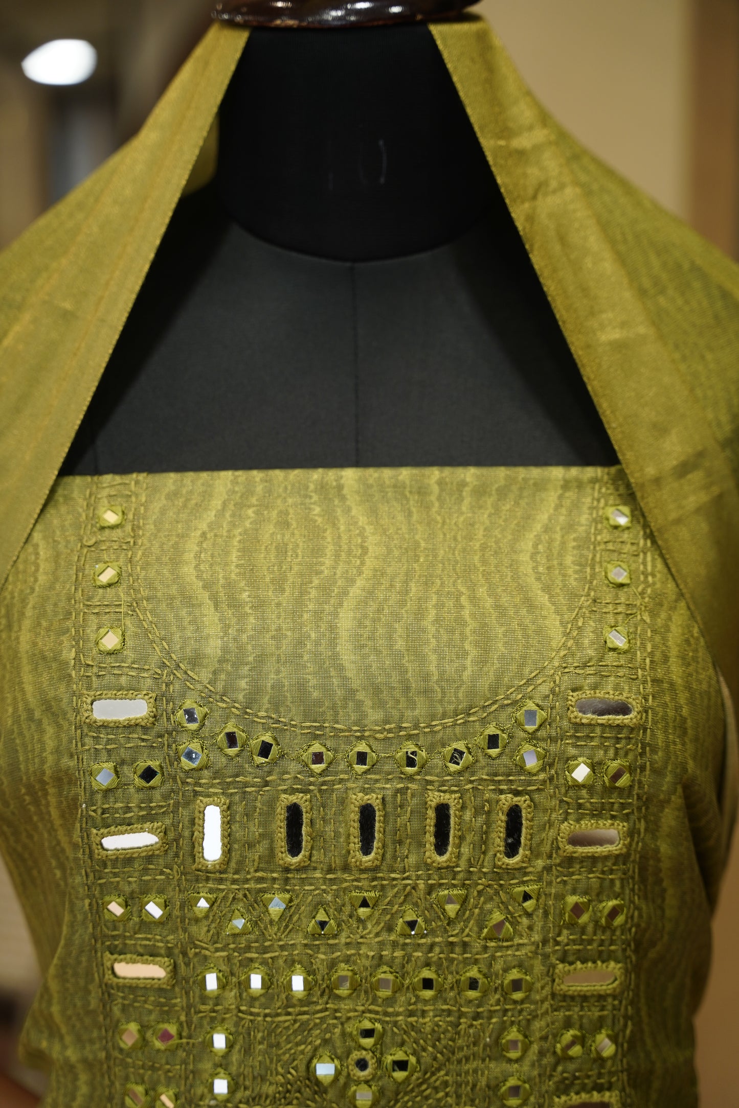 Printed Tissue Suit with Original Mirror Work