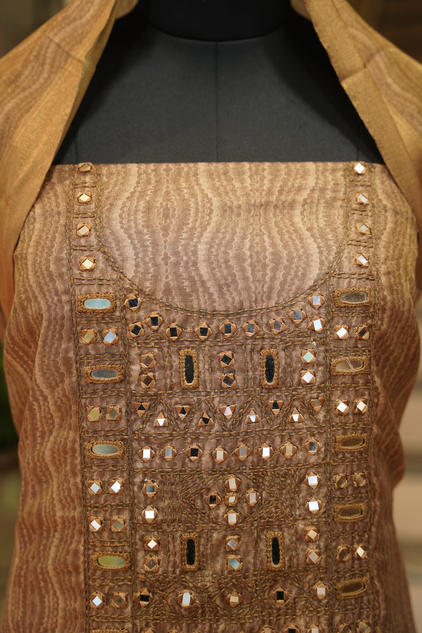 Printed Tissue Suit with Original Mirror Work