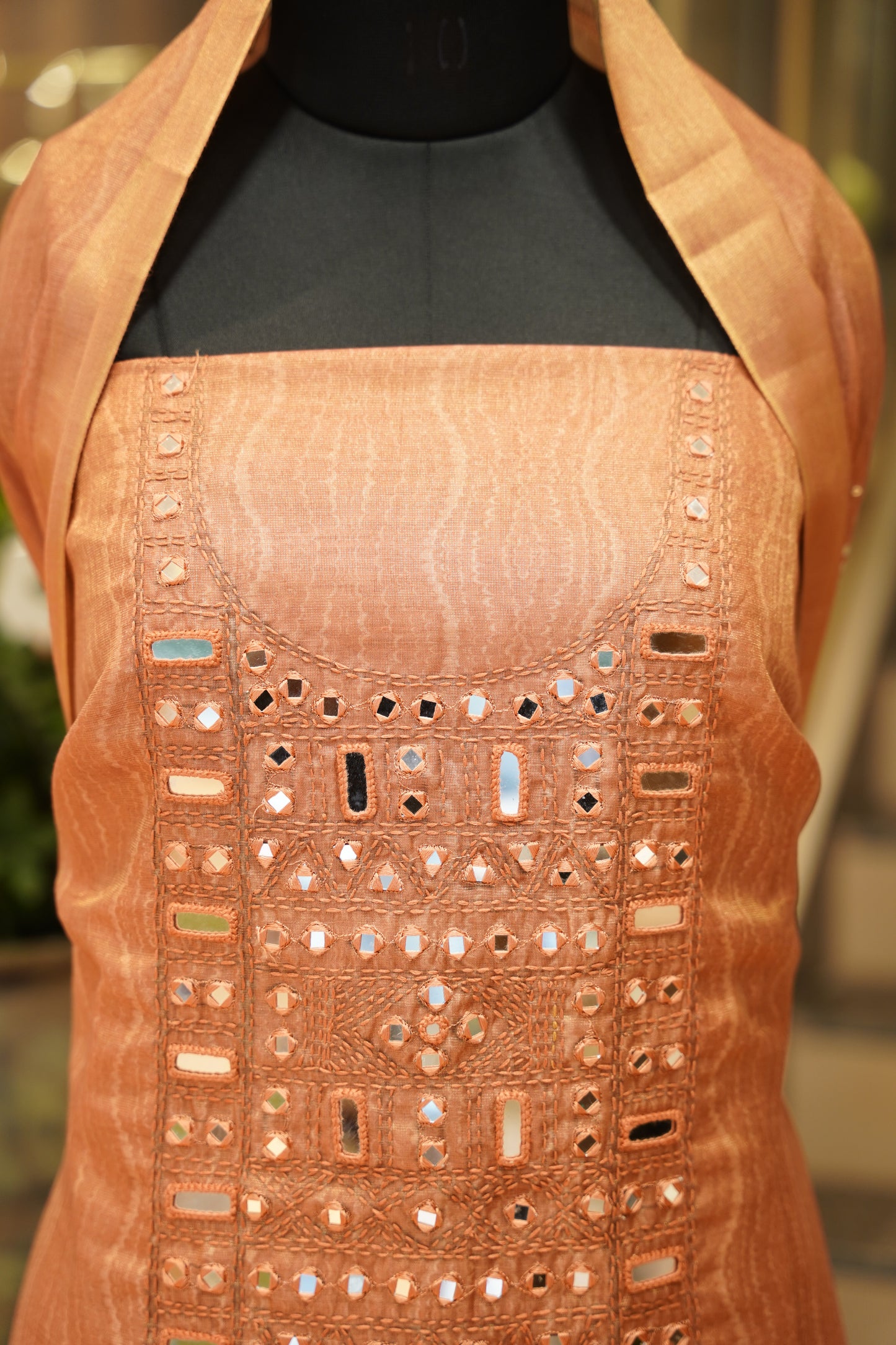 Printed Tissue Suit with Original Mirror Work