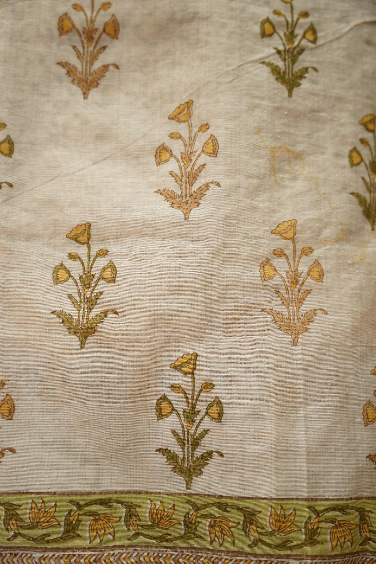 Off White Block Printed Khadi Cotton Suit
