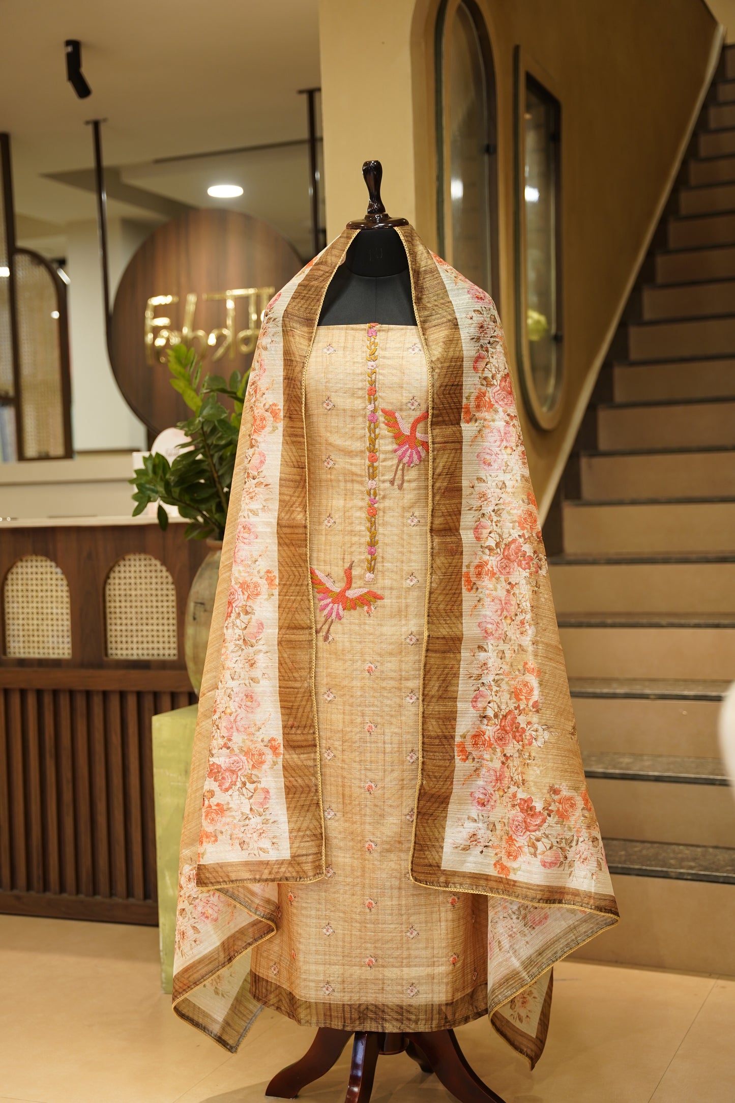 Hand Embroidered Art Tussar Suit