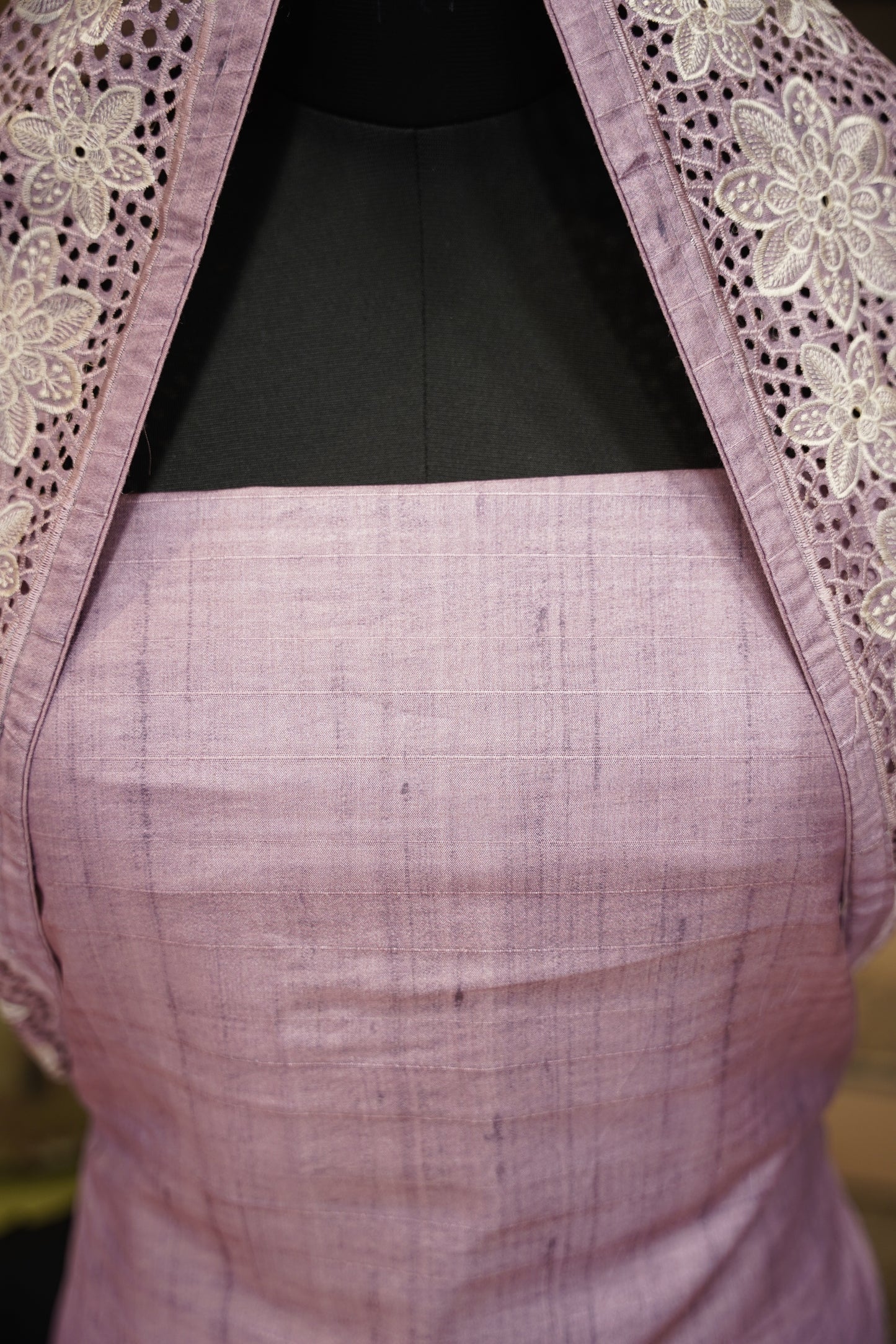 Lavender Art Tussar Suit with Cutwork