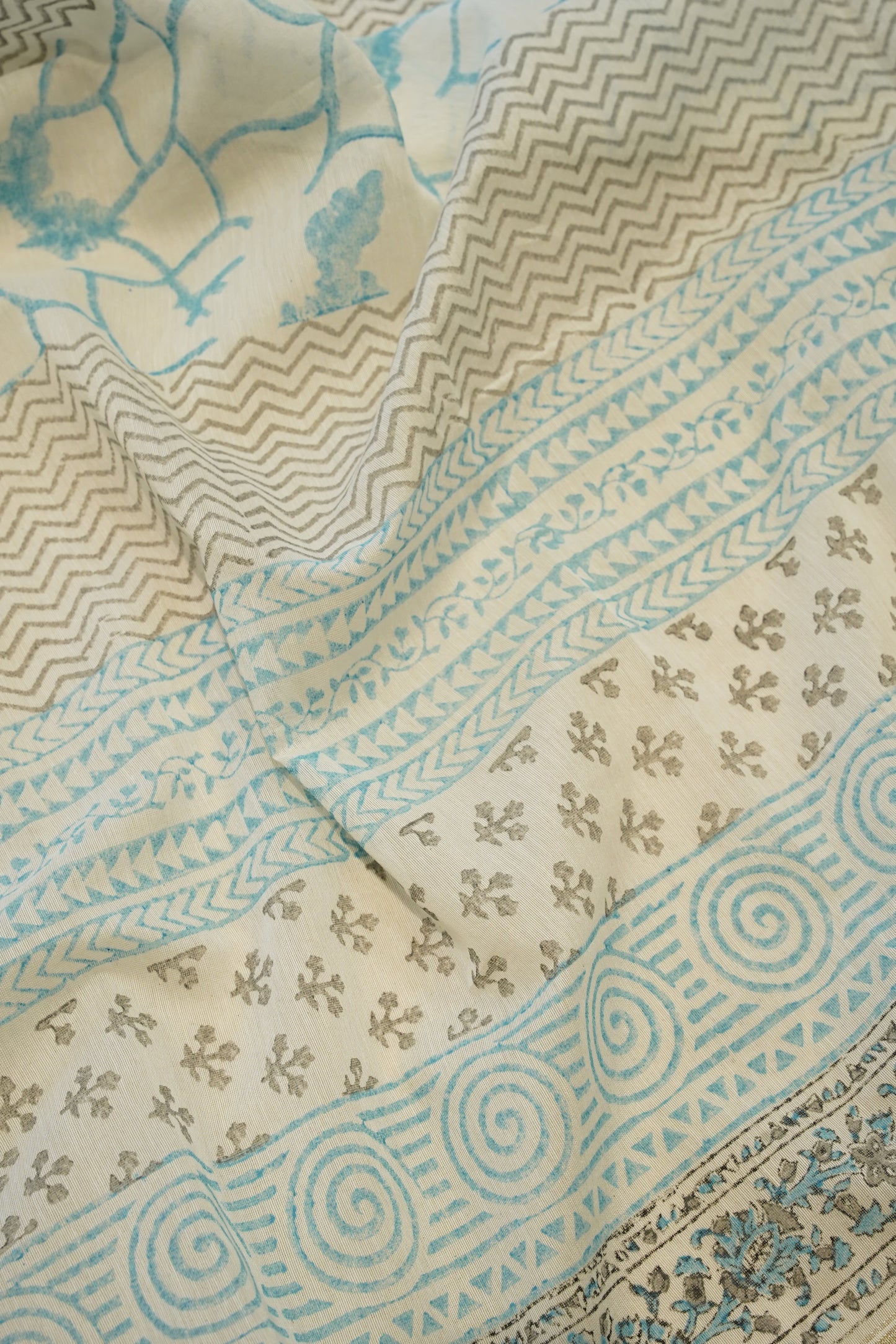 Off White Block Printed Self Chanderi Suit