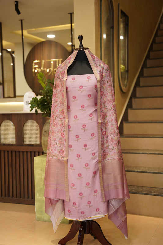 Pink Printed Pure Maheshwari Suit