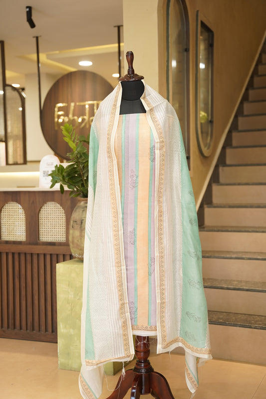 Multi Colour Maheshwari Block Printed Suit