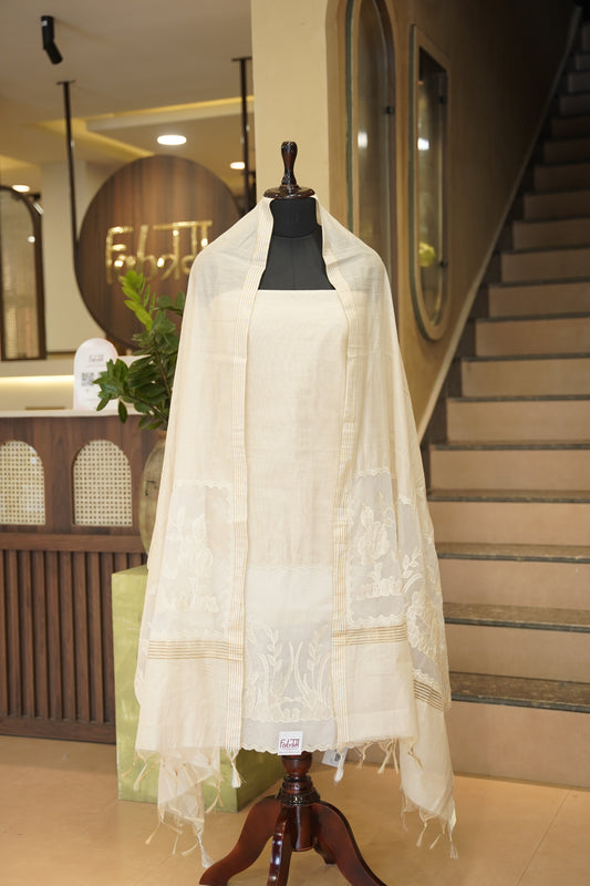 Off White Tissue Suit with Applique Work