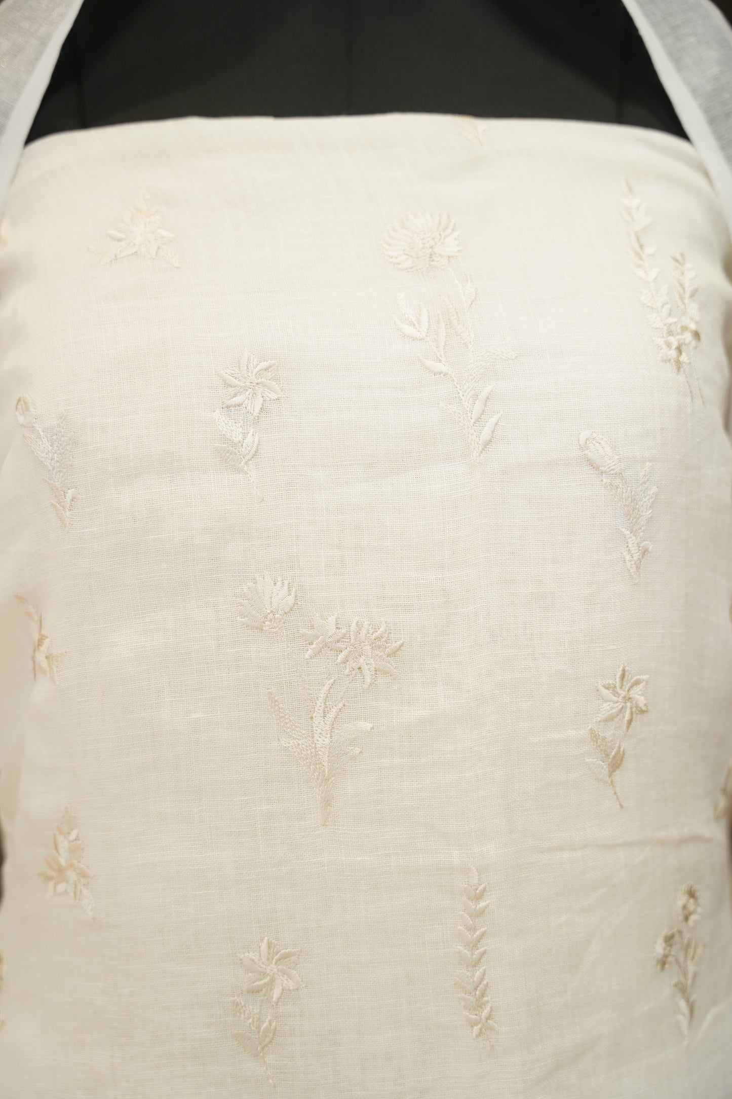 White Pure Linen Embroidered Suit