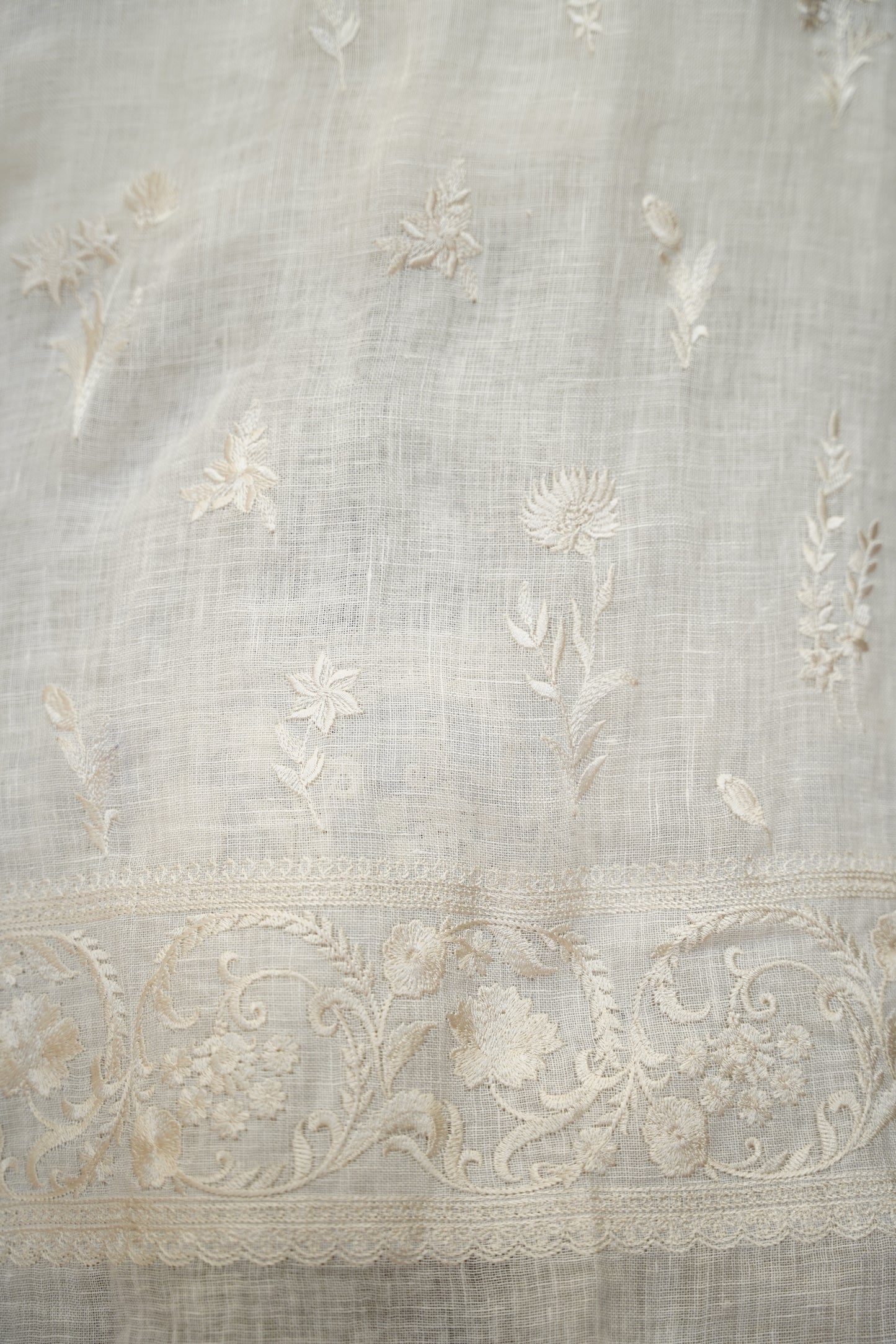 White Pure Linen Embroidered Suit