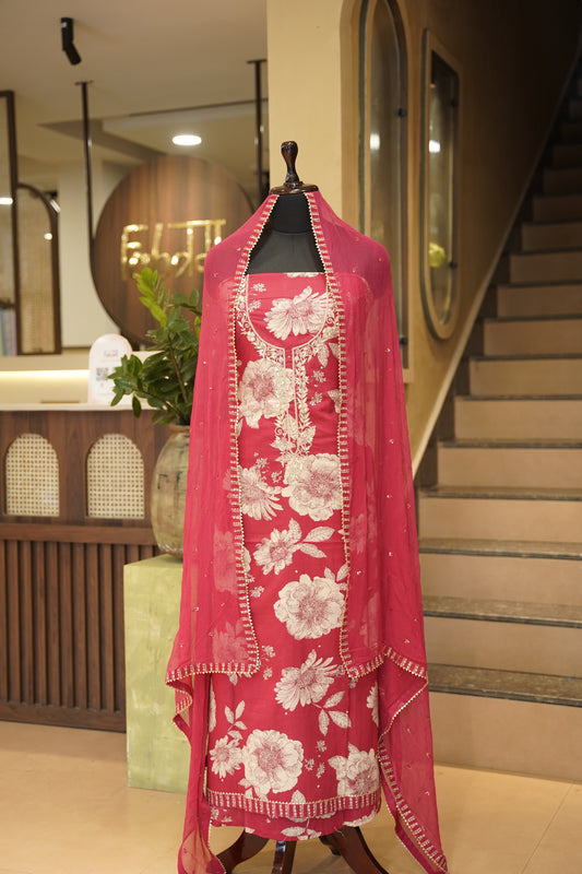 Rani Printed Cotton Suit with Zardosi Neck Work