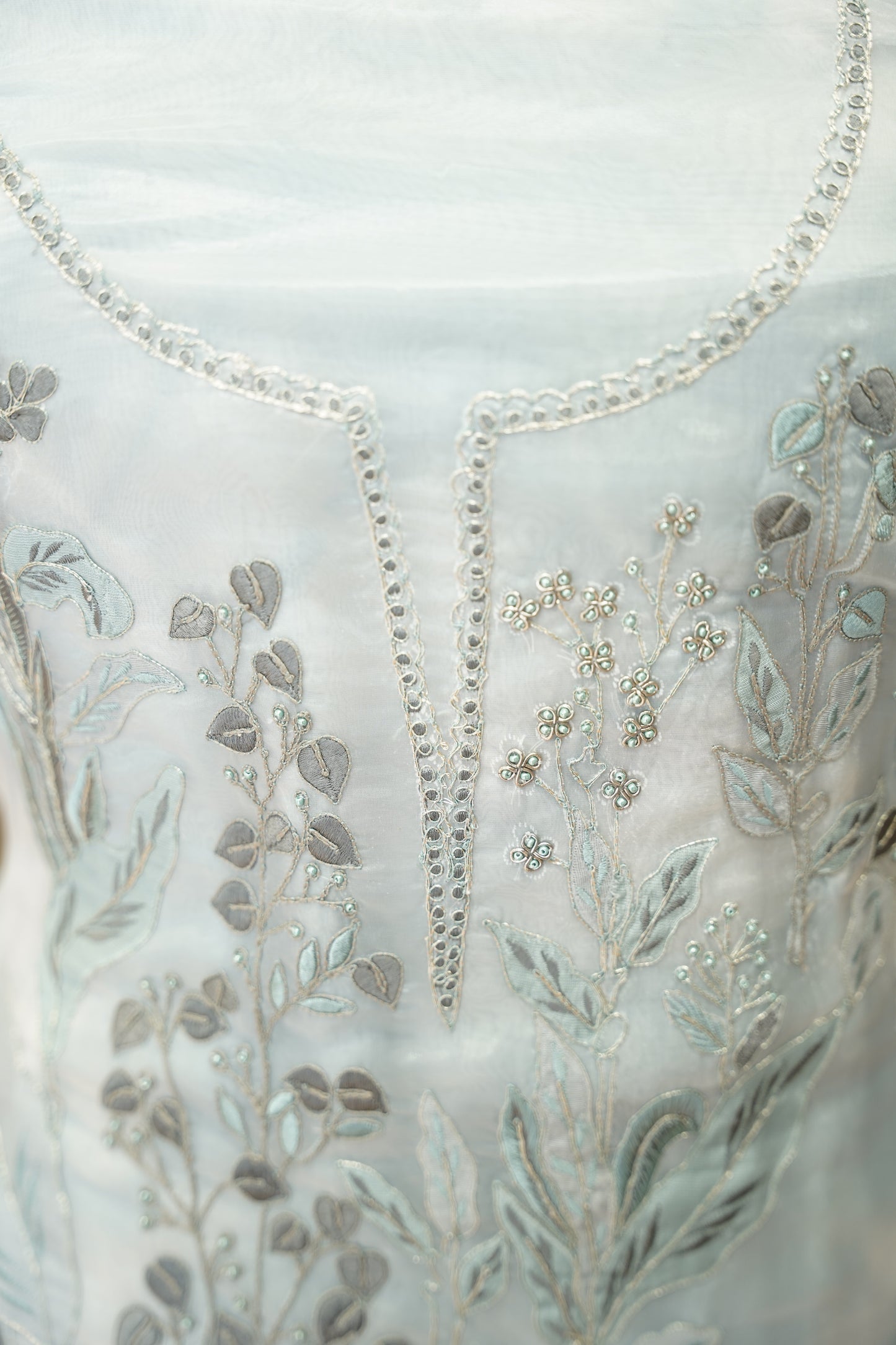 Glass Tissue Suit with Neck Work