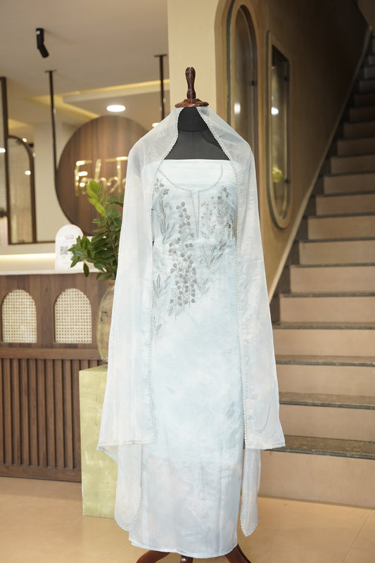 Glass Tissue Suit with Neck Work