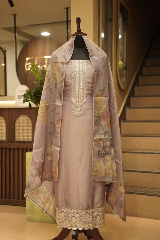 Lavender Tissue Suit with Zari Work