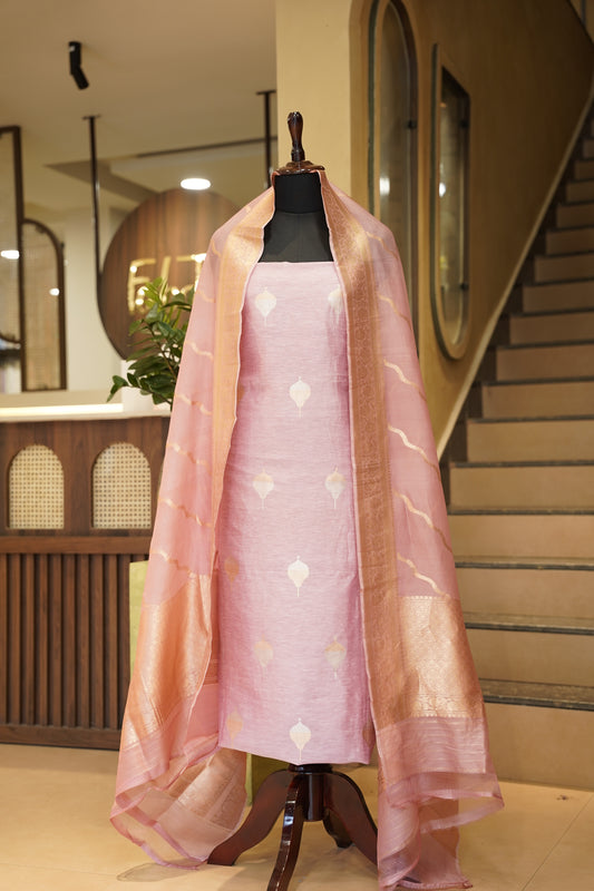 Pink Pure Linen Silk Banarasi Suit