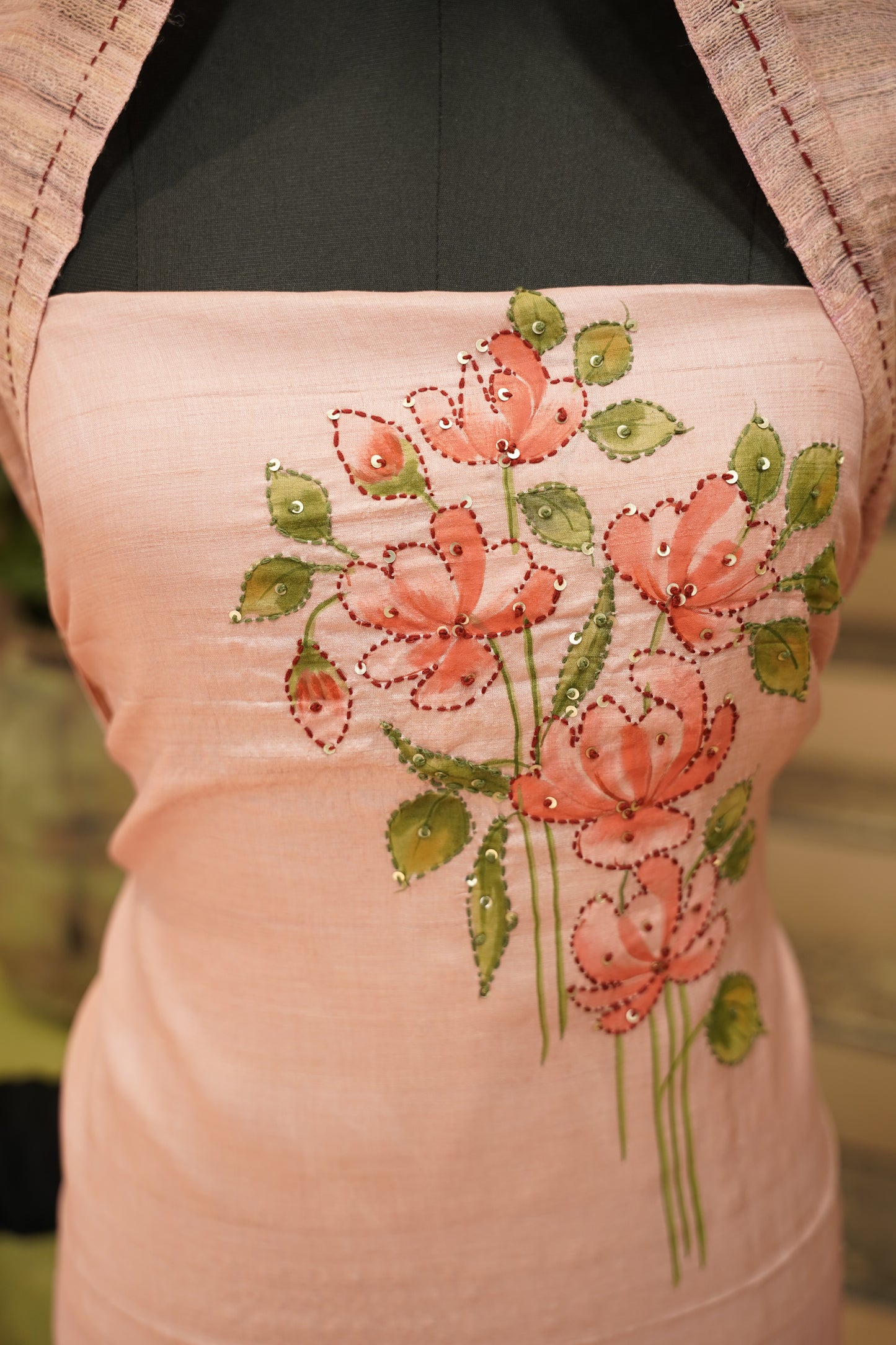 Pink Kosa Silk Hand Painted Suit