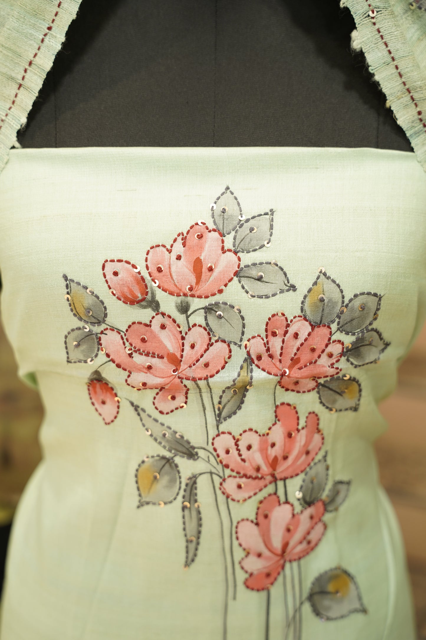Green Kosa Silk Hand Painted Suit
