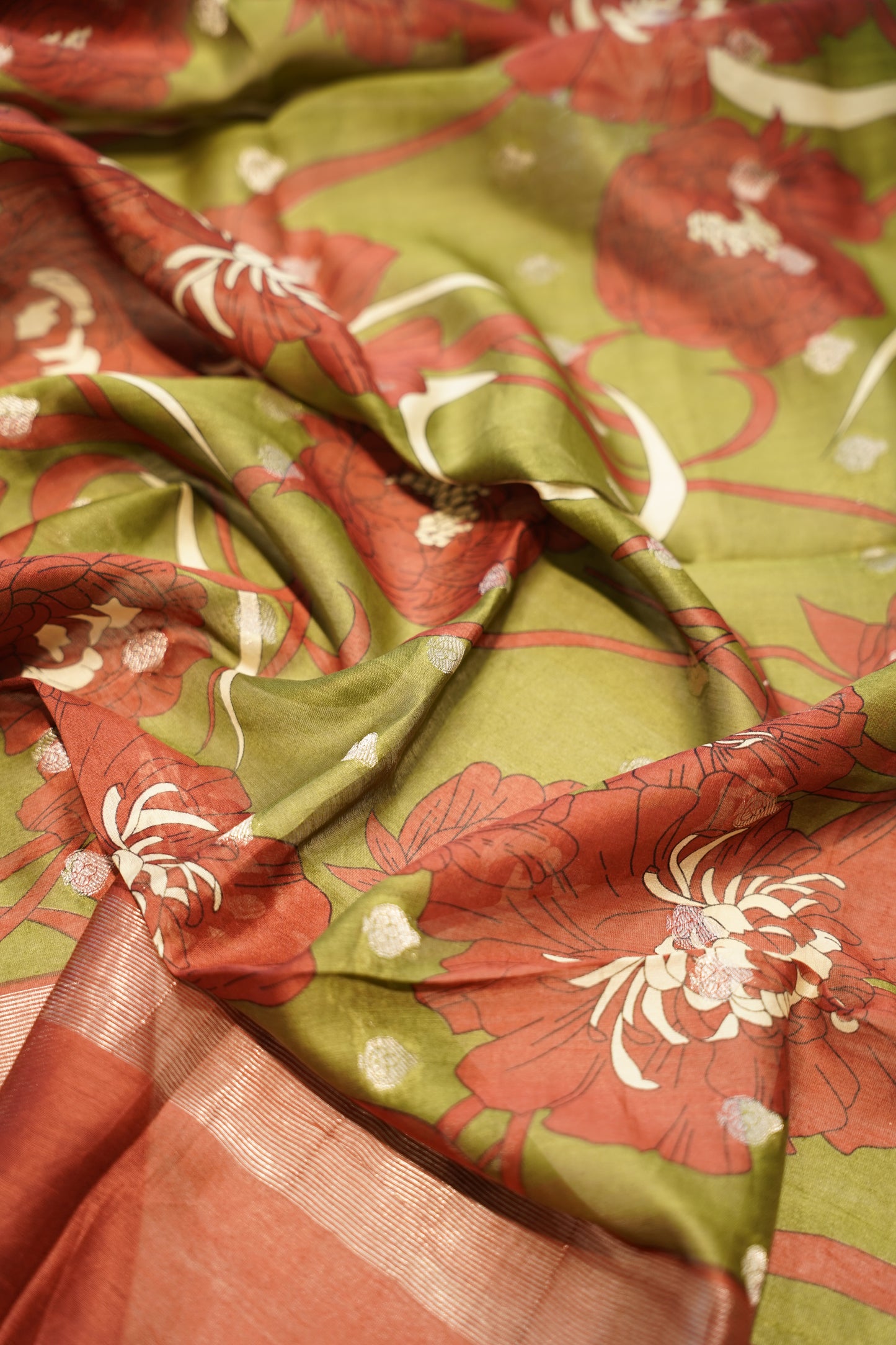 Red Printed Maheshwari Suit with Banarasi Booti
