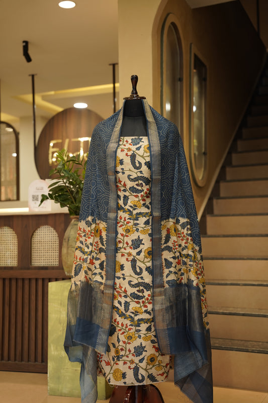 Cream Maheshwari Kalamkari Printed Suit