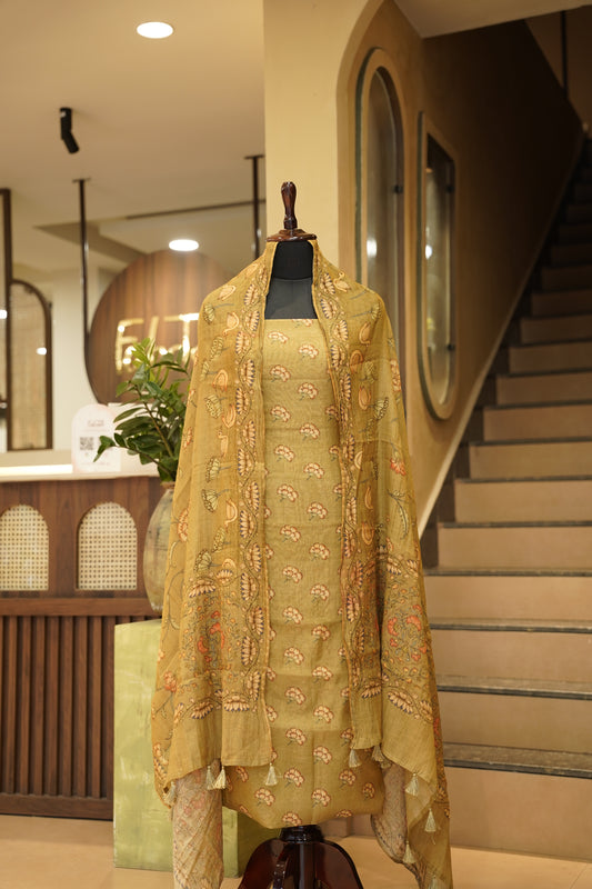 Mehendi Green Printed Maheshwari Tissue Suit
