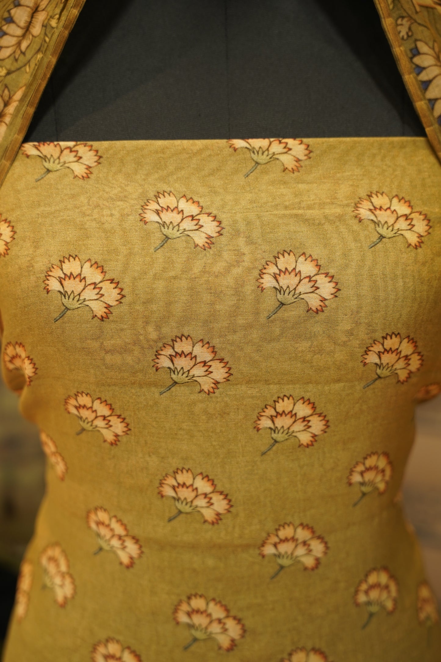 Mehendi Green Printed Maheshwari Tissue Suit