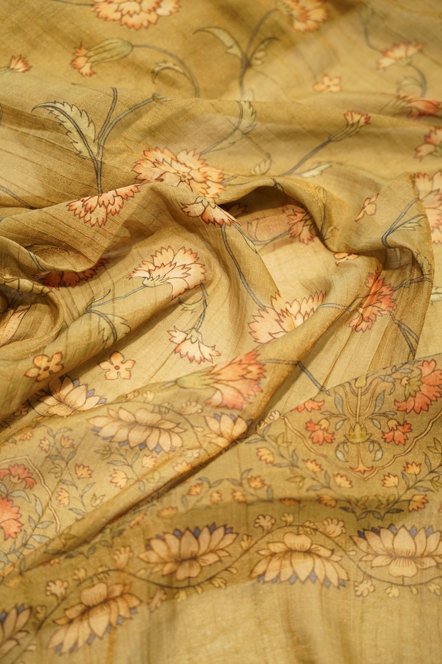 Mehendi Green Printed Maheshwari Tissue Suit