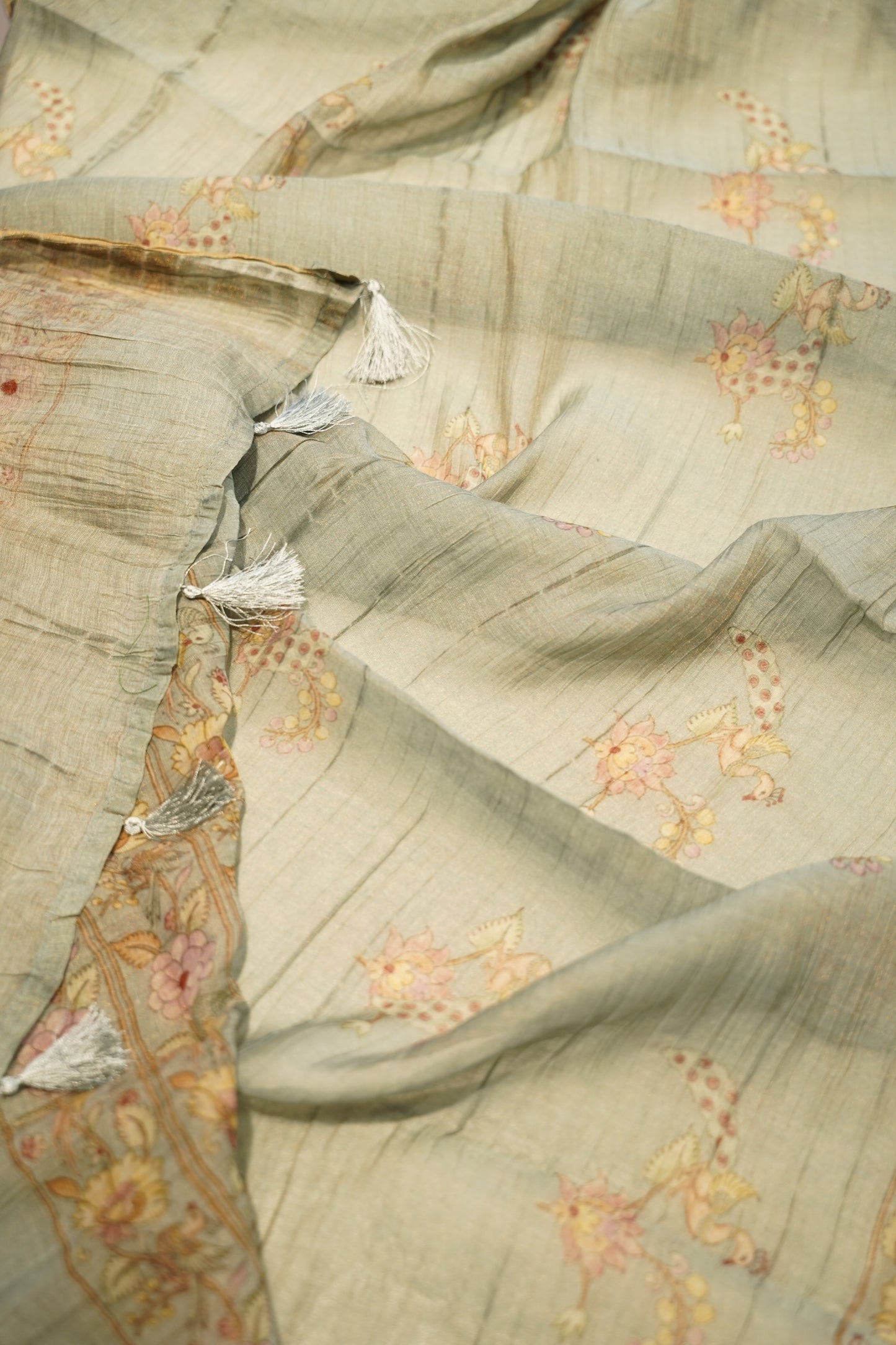 Green Printed Maheshwari Tissue Suit