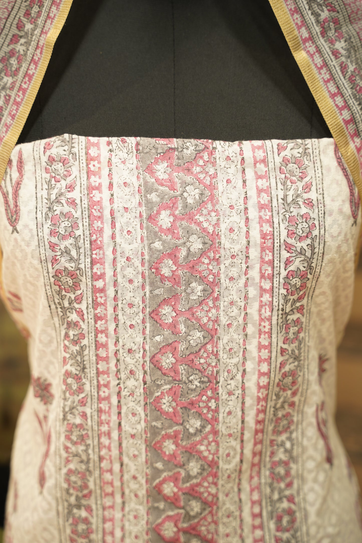 Off White Self Chanderi Block Printed Suit