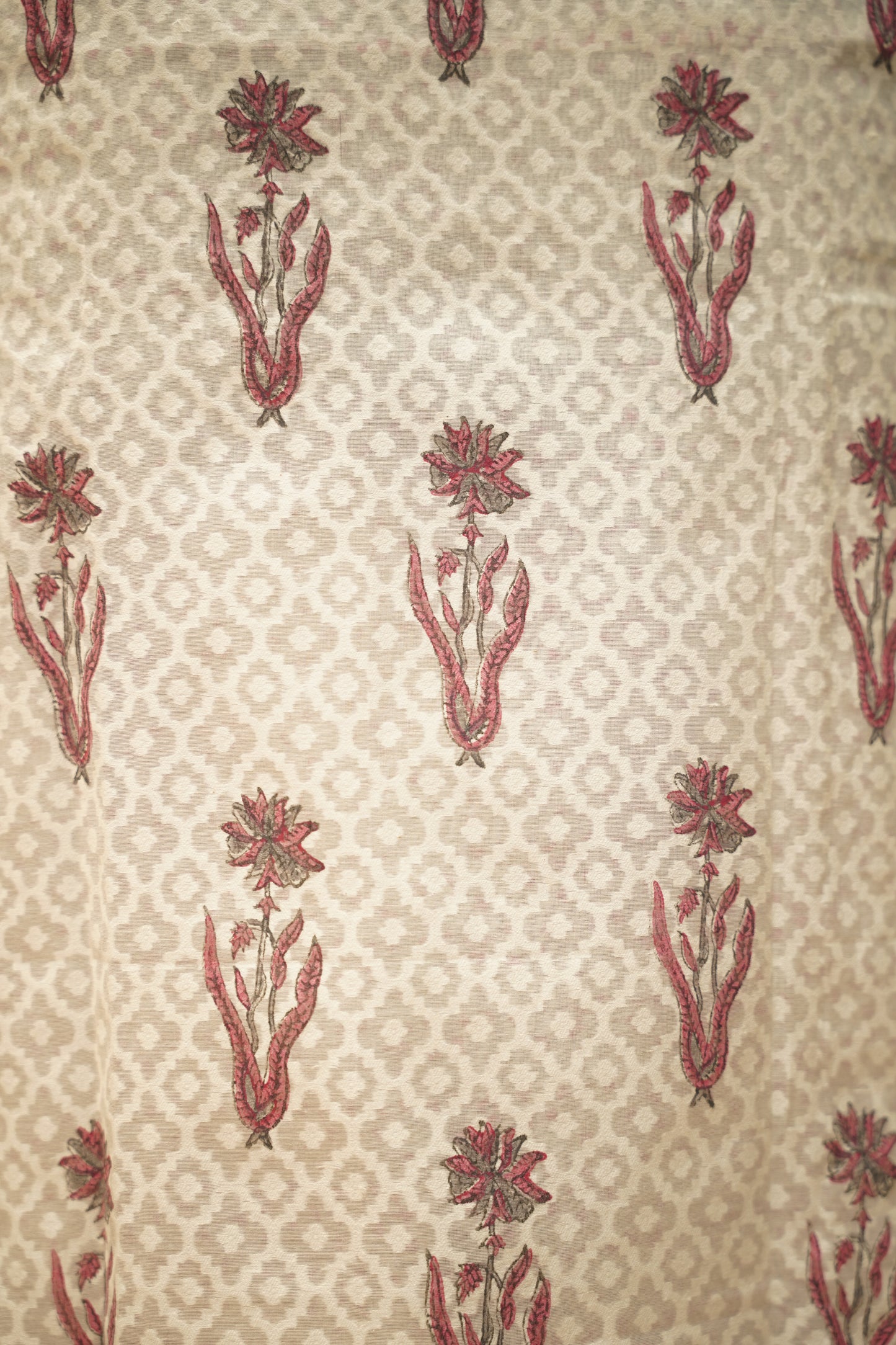 Off White Self Chanderi Block Printed Suit