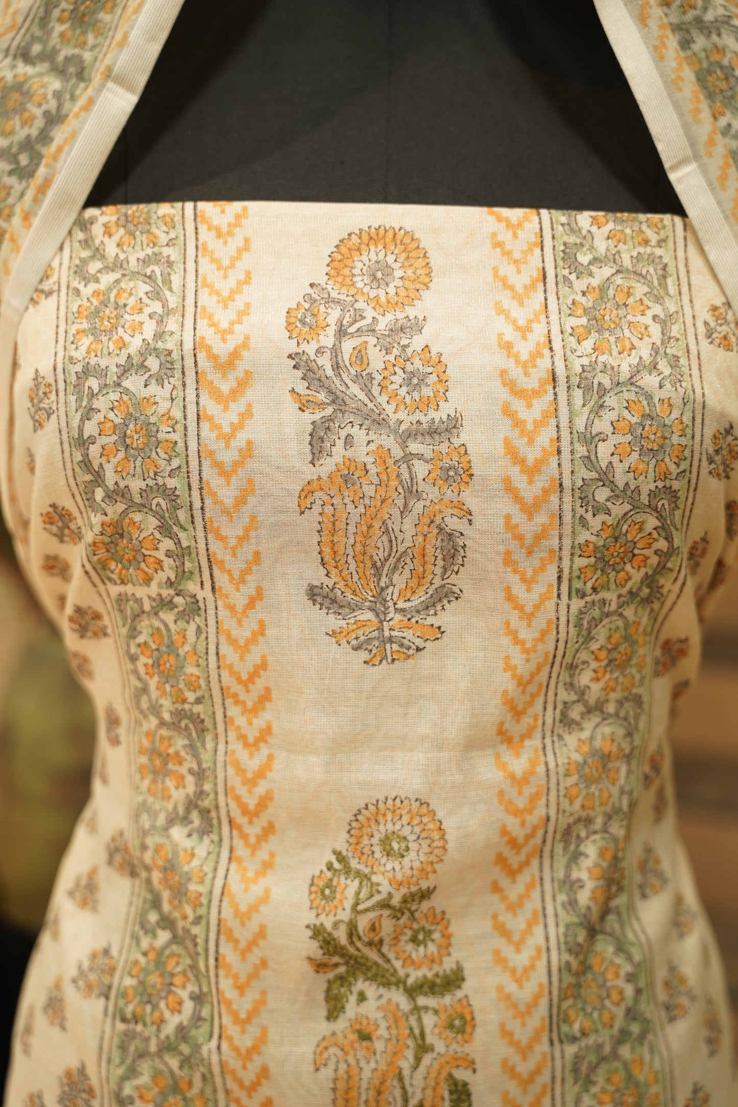 Off White Cotton Tissue Block Printed Suit