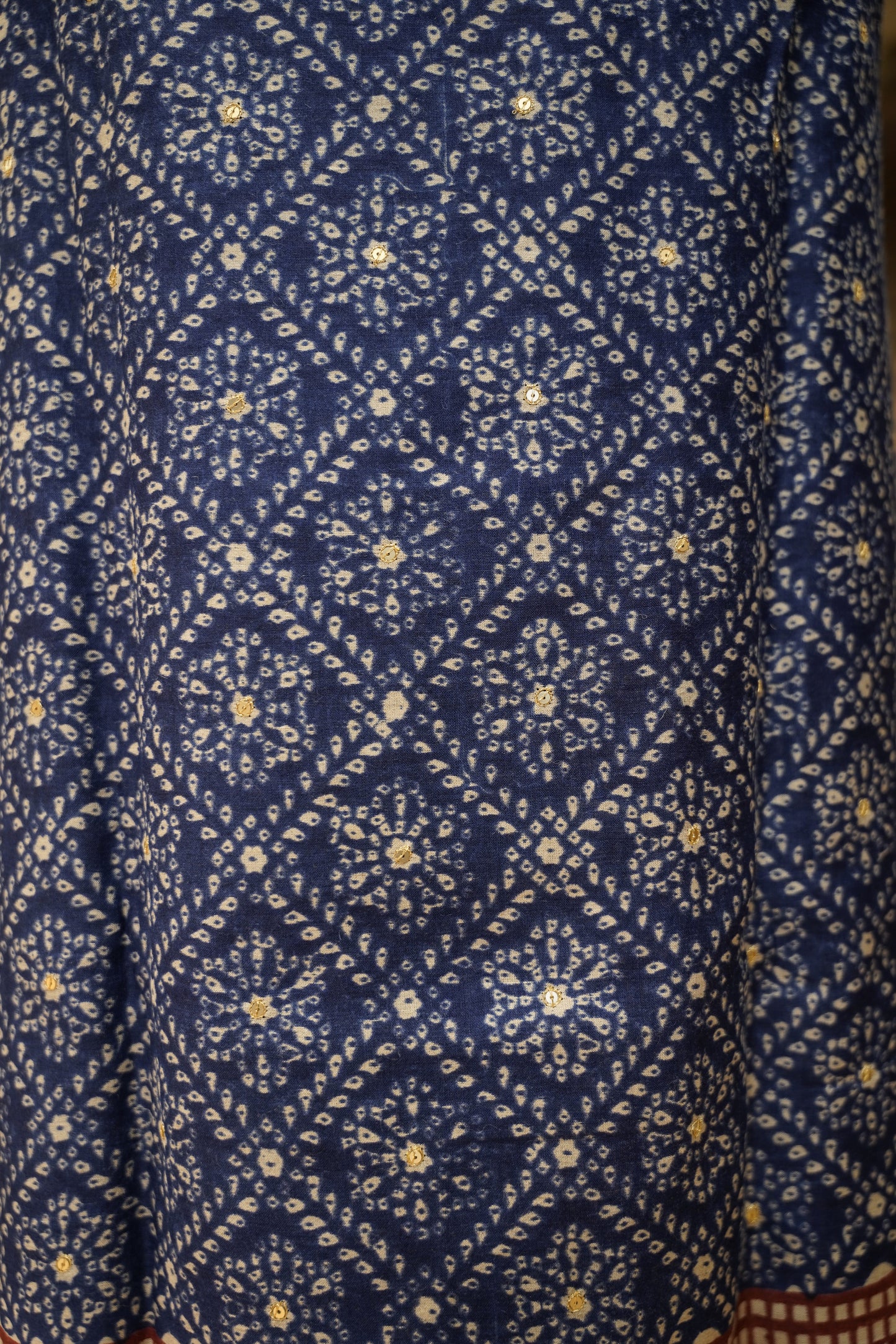 Blue Muga Silk Suit with Neck Work