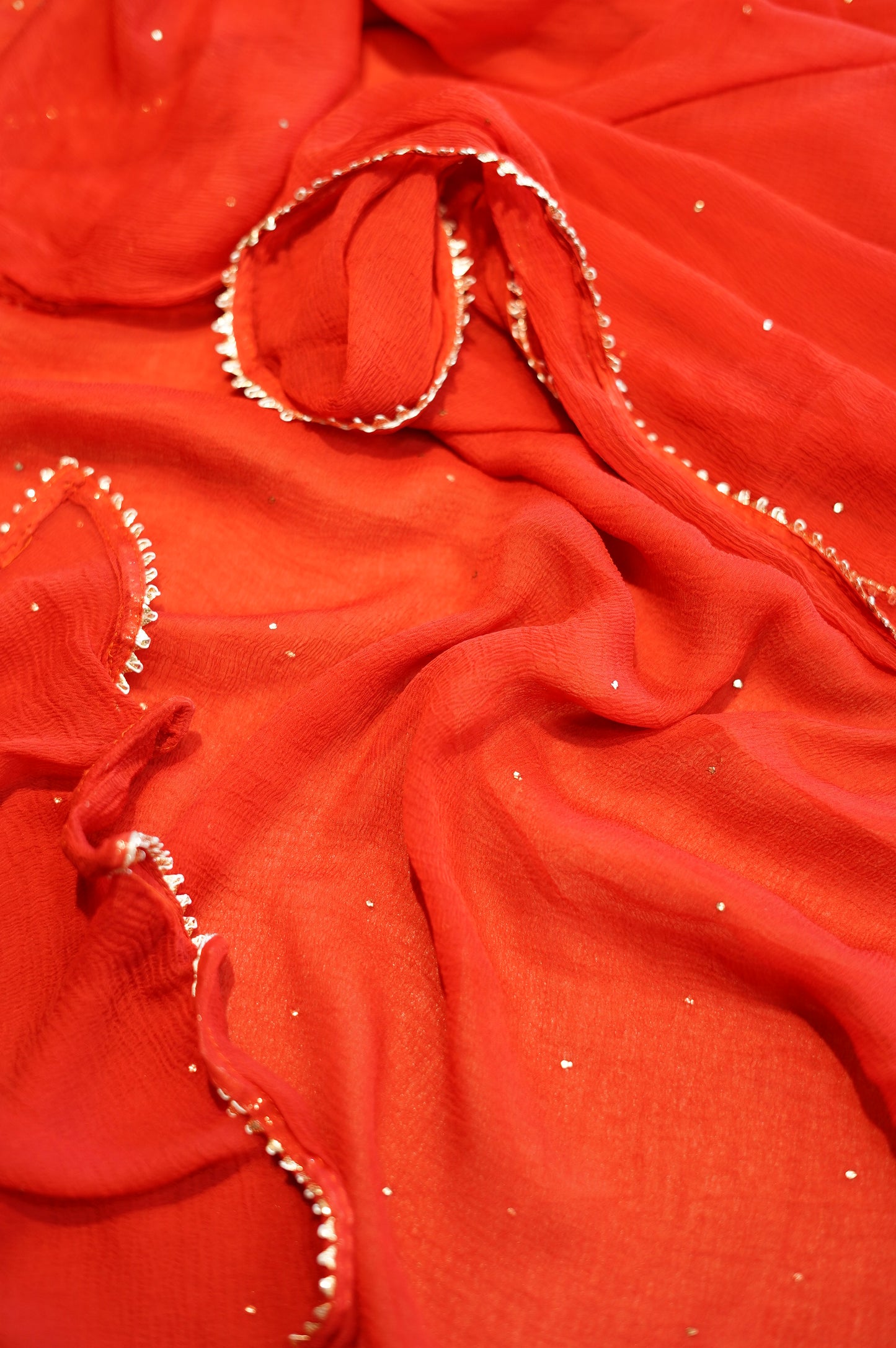 Red Leheriya Chanderi Silk Suit with Mirror Work