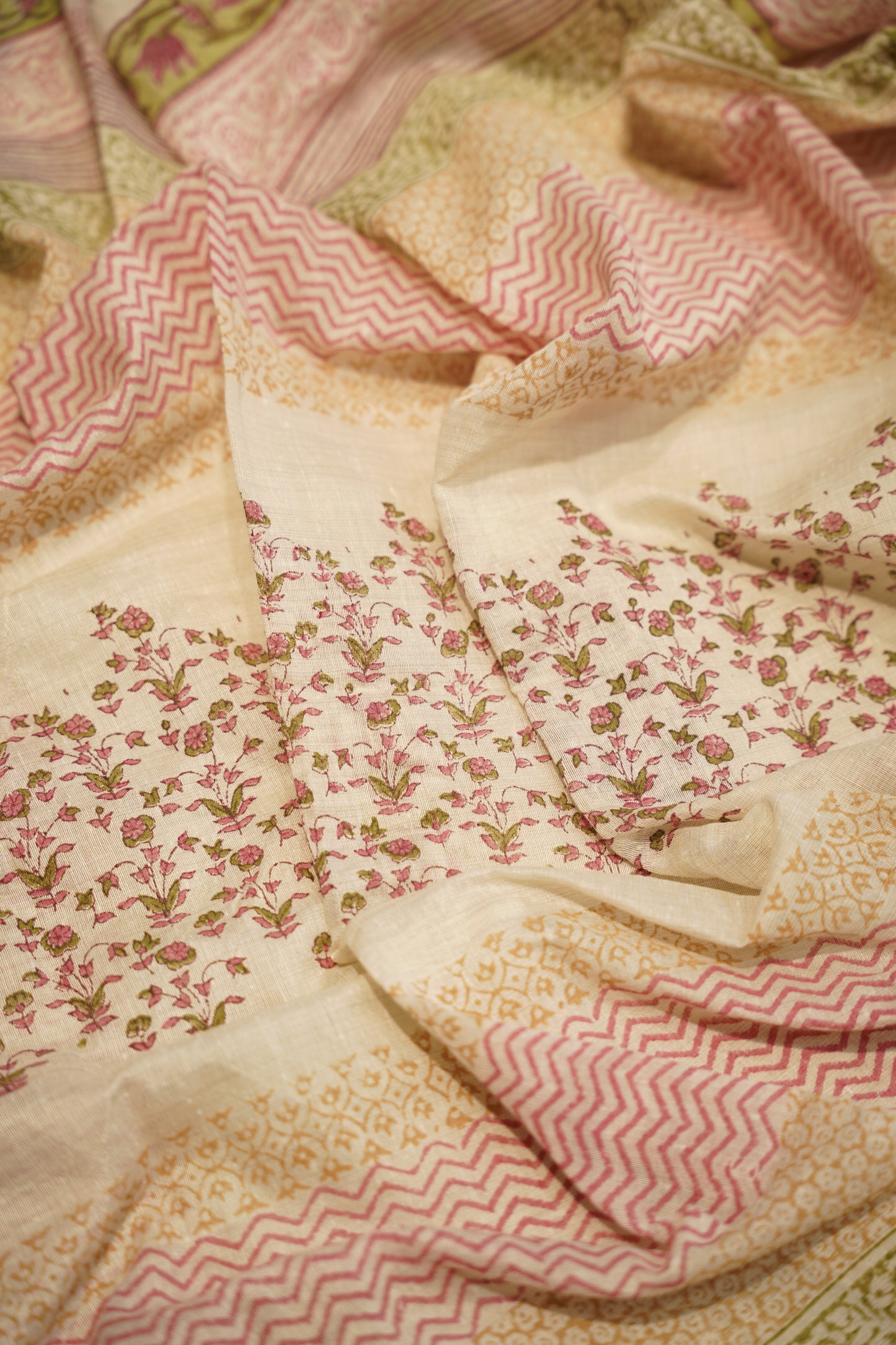 Off White Khadi Cotton Block Printed Suit