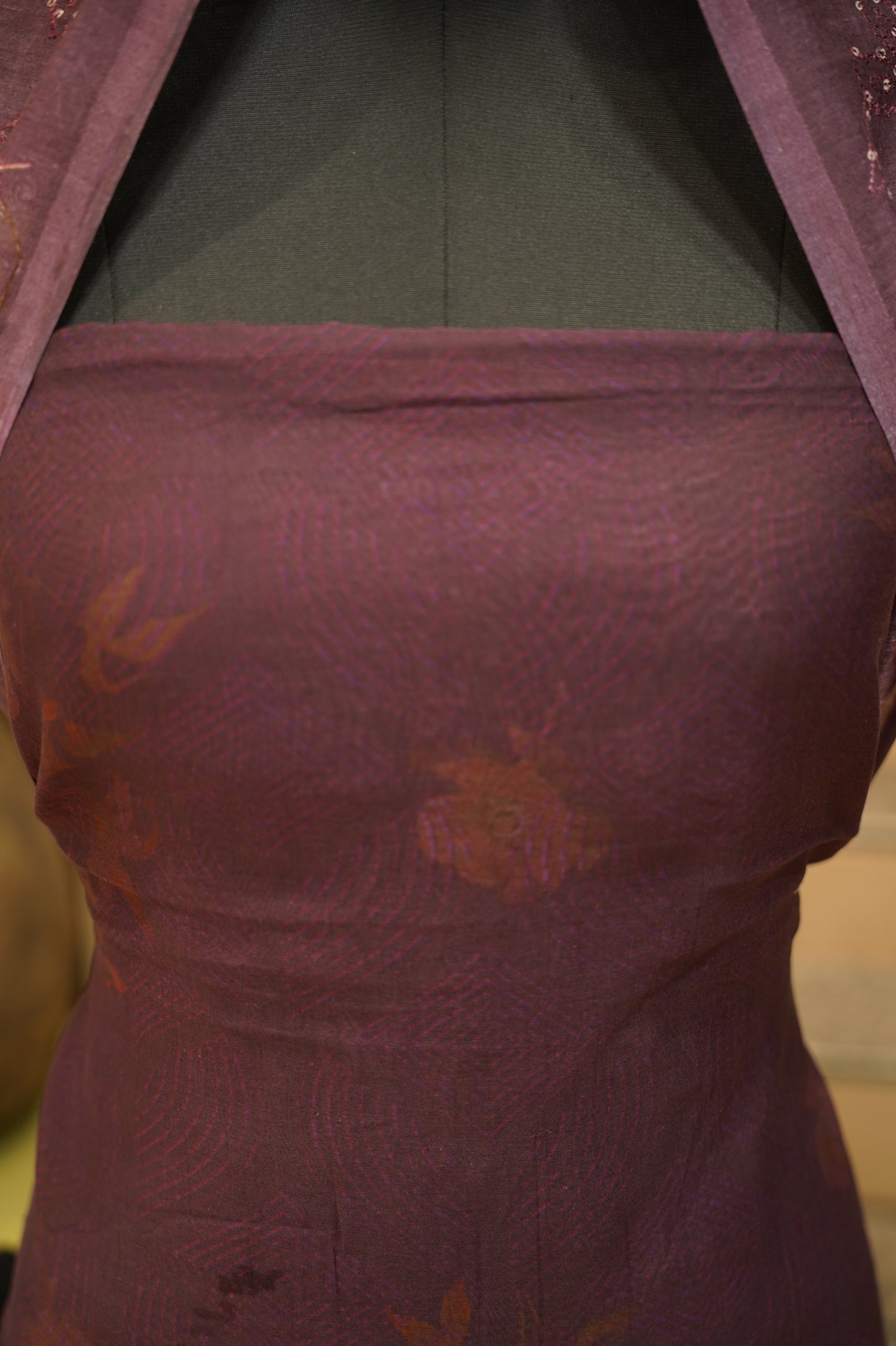 Wine Printed Maheshwari Suit